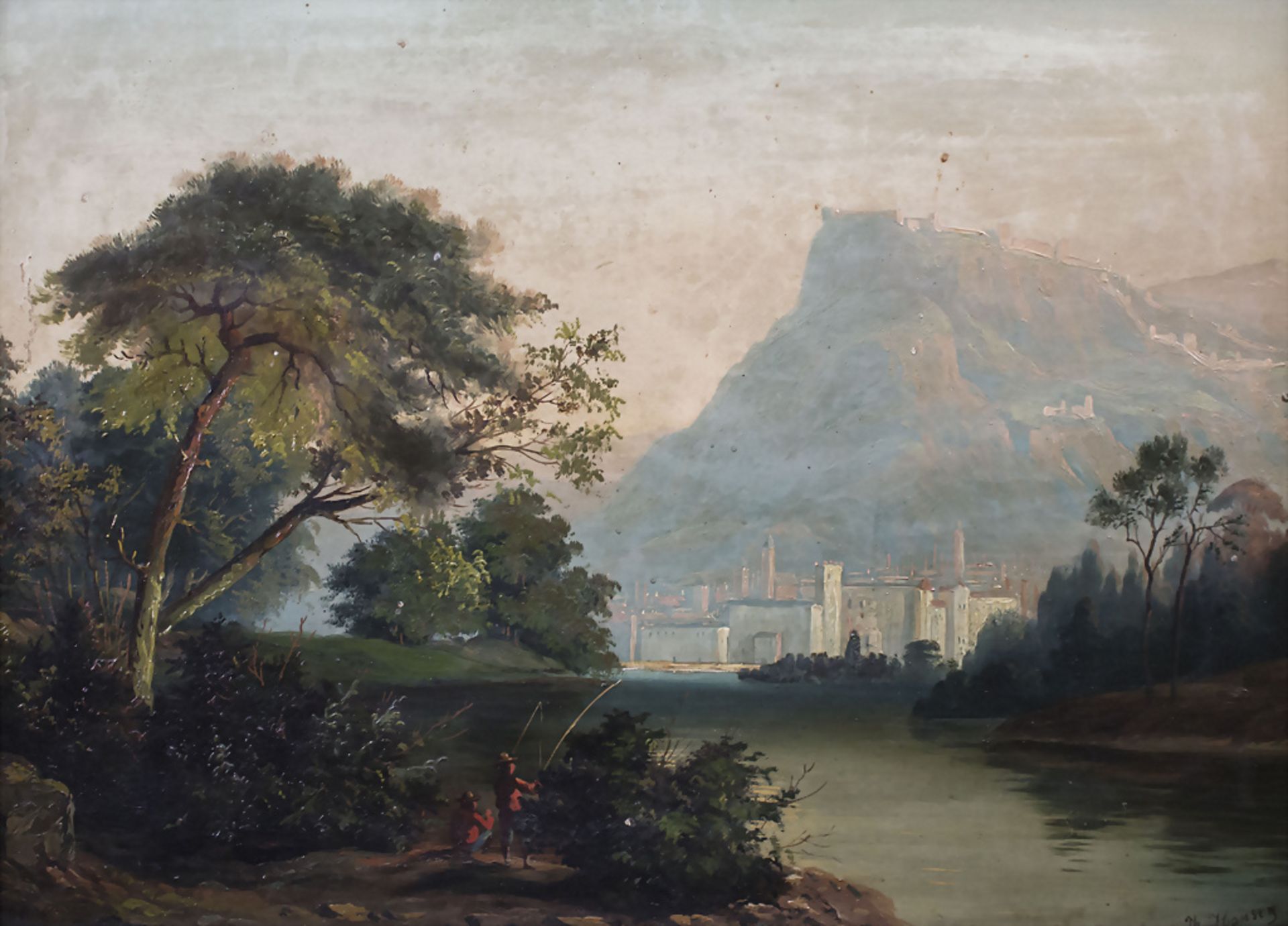 Joseph Theodor HANSEN (1848-1912), 'Flußlandschaft mit Stadtansicht' / 'Riverlandscape with ...