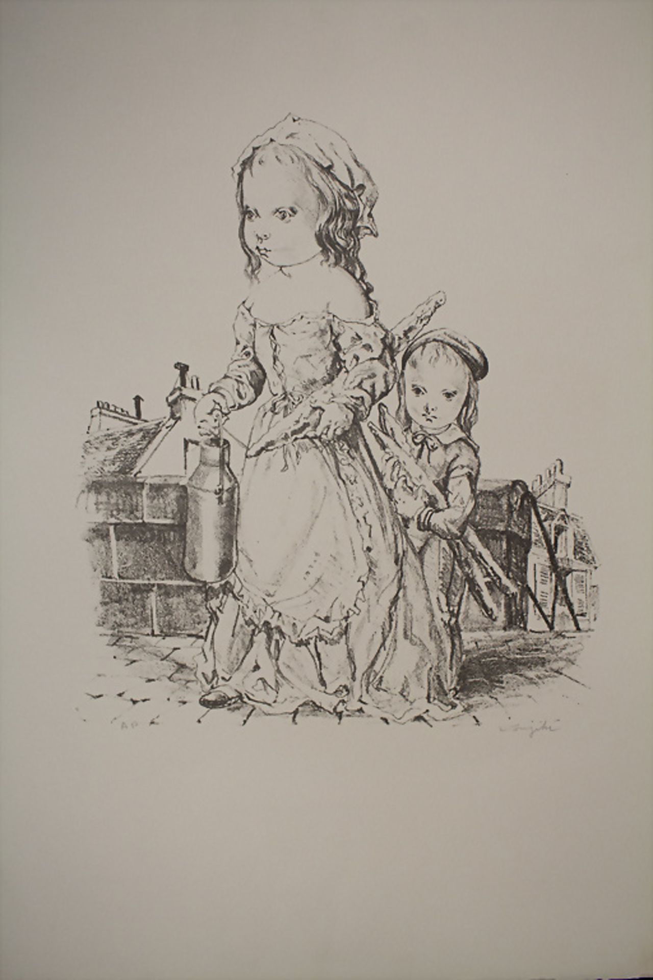 Tsuguharu FOUJITA (1886-1968), 'La Fille et l'enfant à la baguette de pain et au pot de lait'
