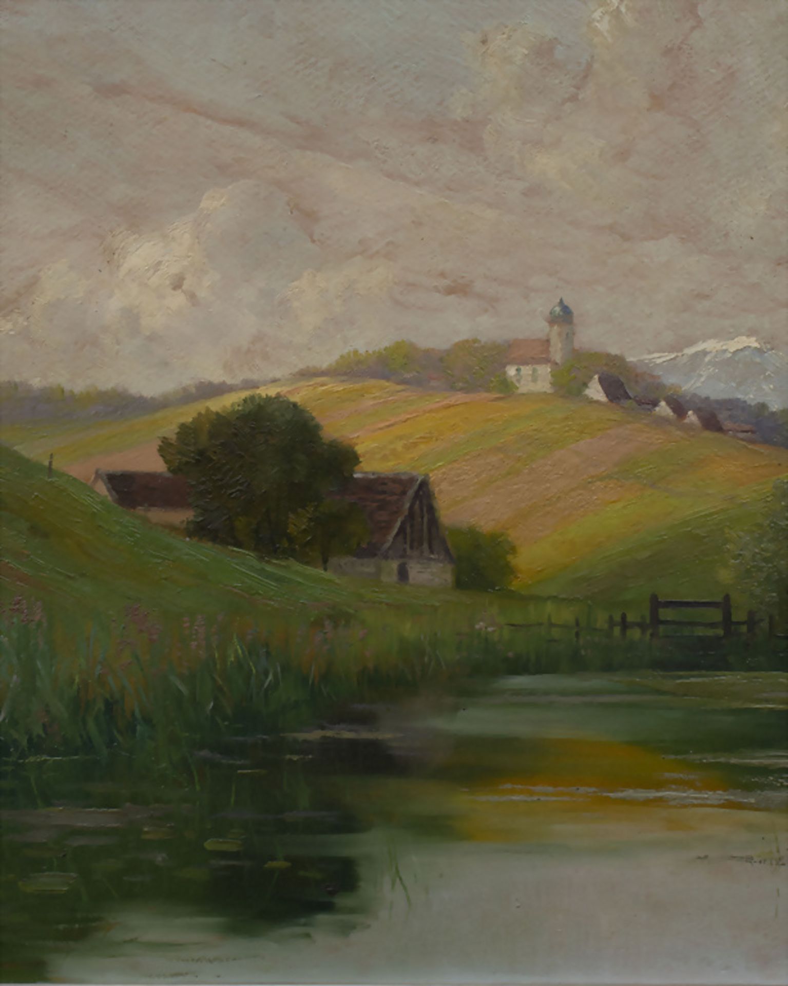 Theodor Eugen Christoph FEUCHT (1867-1944), 'Weiheransicht mit Alpendorf' / 'Pond view with ... - Bild 3 aus 6