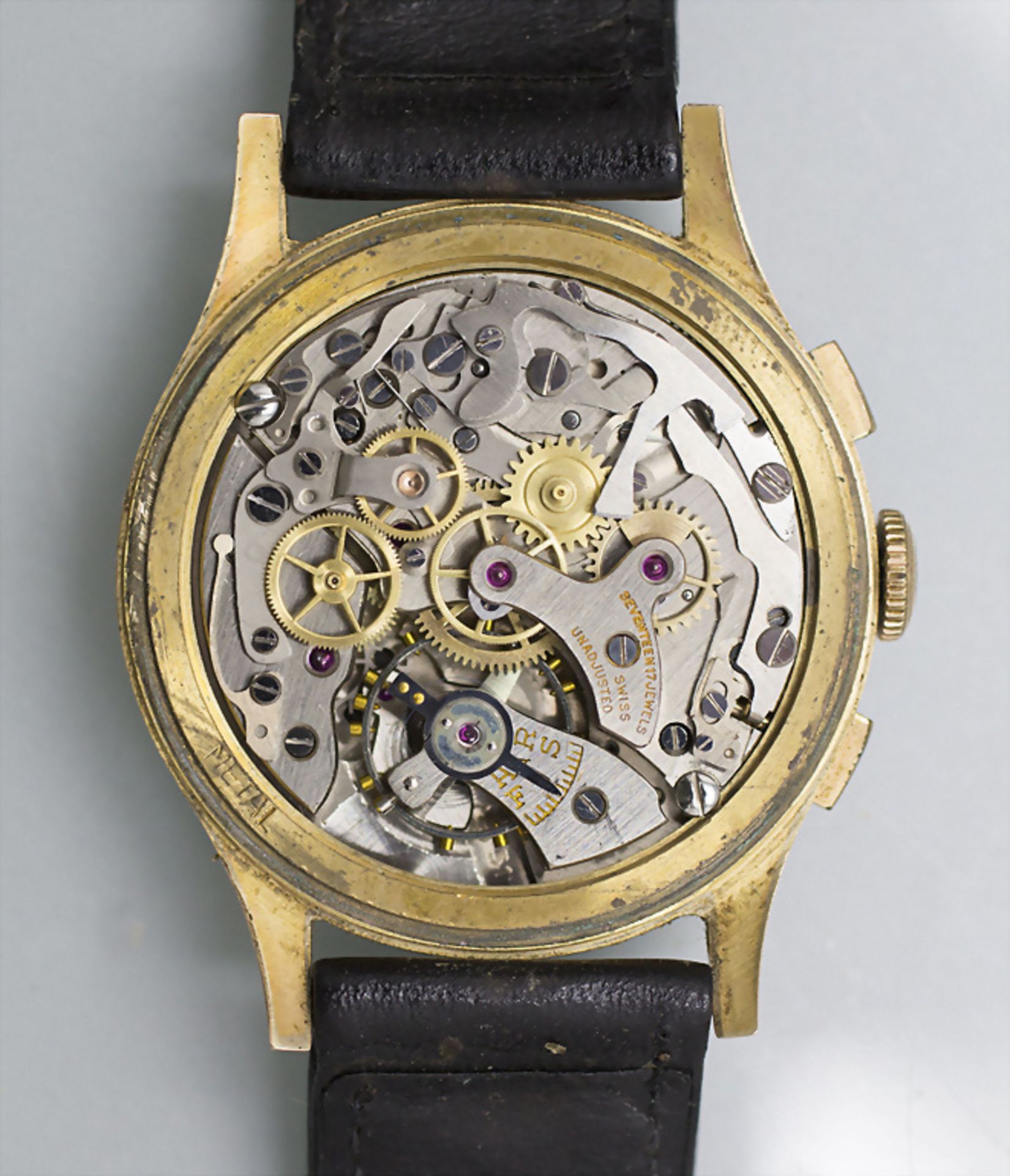 Herrenarmbanduhr / Chronograph / An 18 ct gold men's wristwatch, Schweiz / Swiss, um 1940 - Bild 6 aus 8
