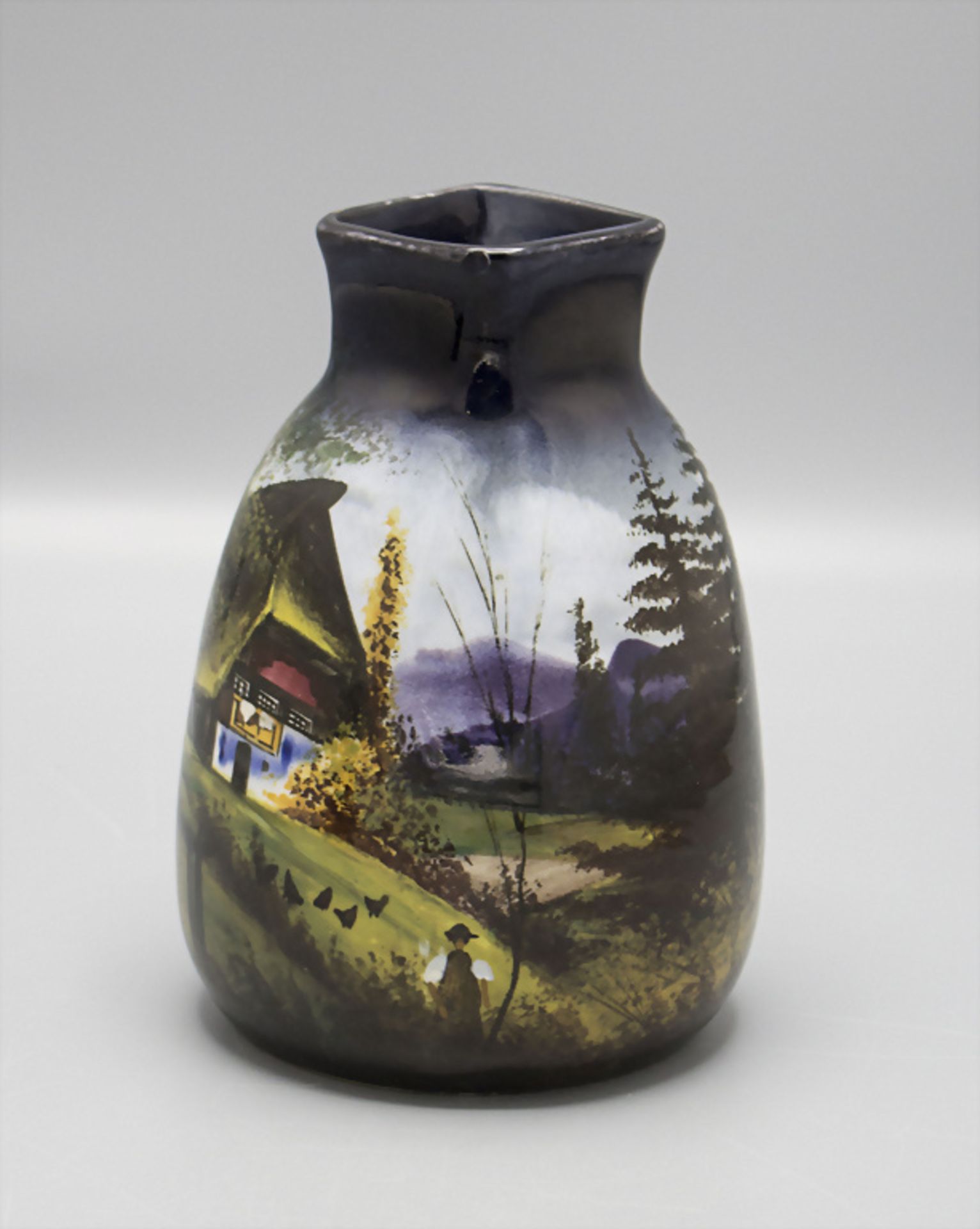 Jugendstil Schwarzwald Vase mit Abendstimmung, Schramberg, um 1920