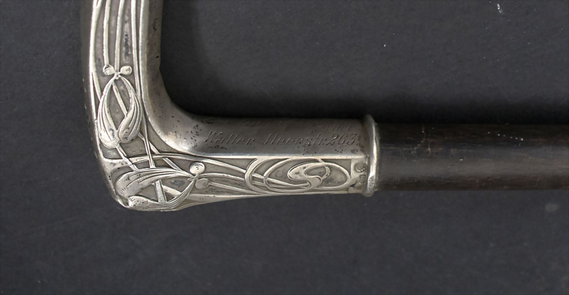 Jugendstil Spazierstock mit Silbergriff / An Art Nouveau walking stick / cane with silver ... - Bild 4 aus 4