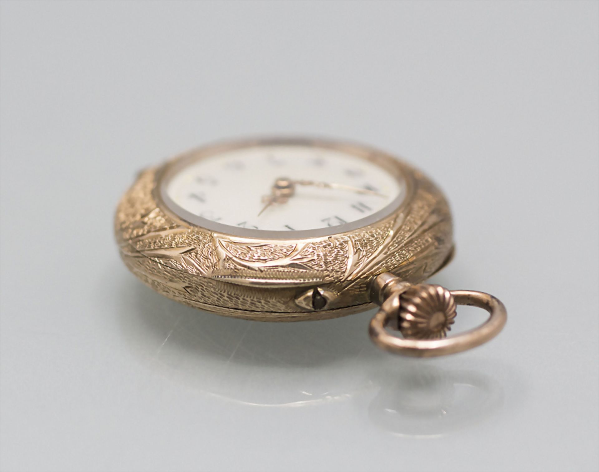 Damentaschenuhr / A ladies 14 ct gold pocket watch, Swiss / Schweiz, um 1900 - Bild 8 aus 9