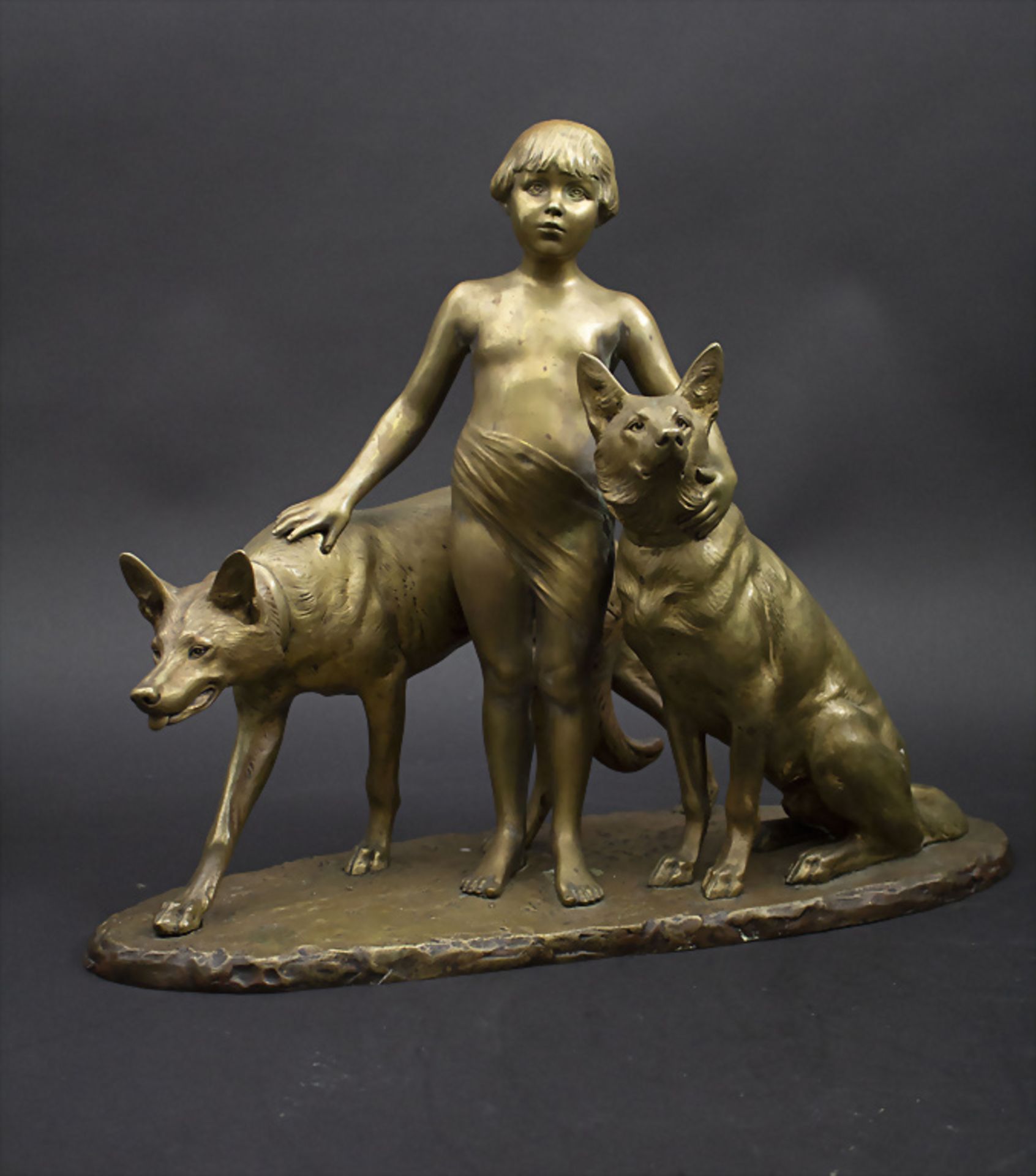 Louis RICHÉ (1877-1949), Bronzeplastik 'Mädchen mit zwei Hunden' / A bronze sculpture 'Girl ...