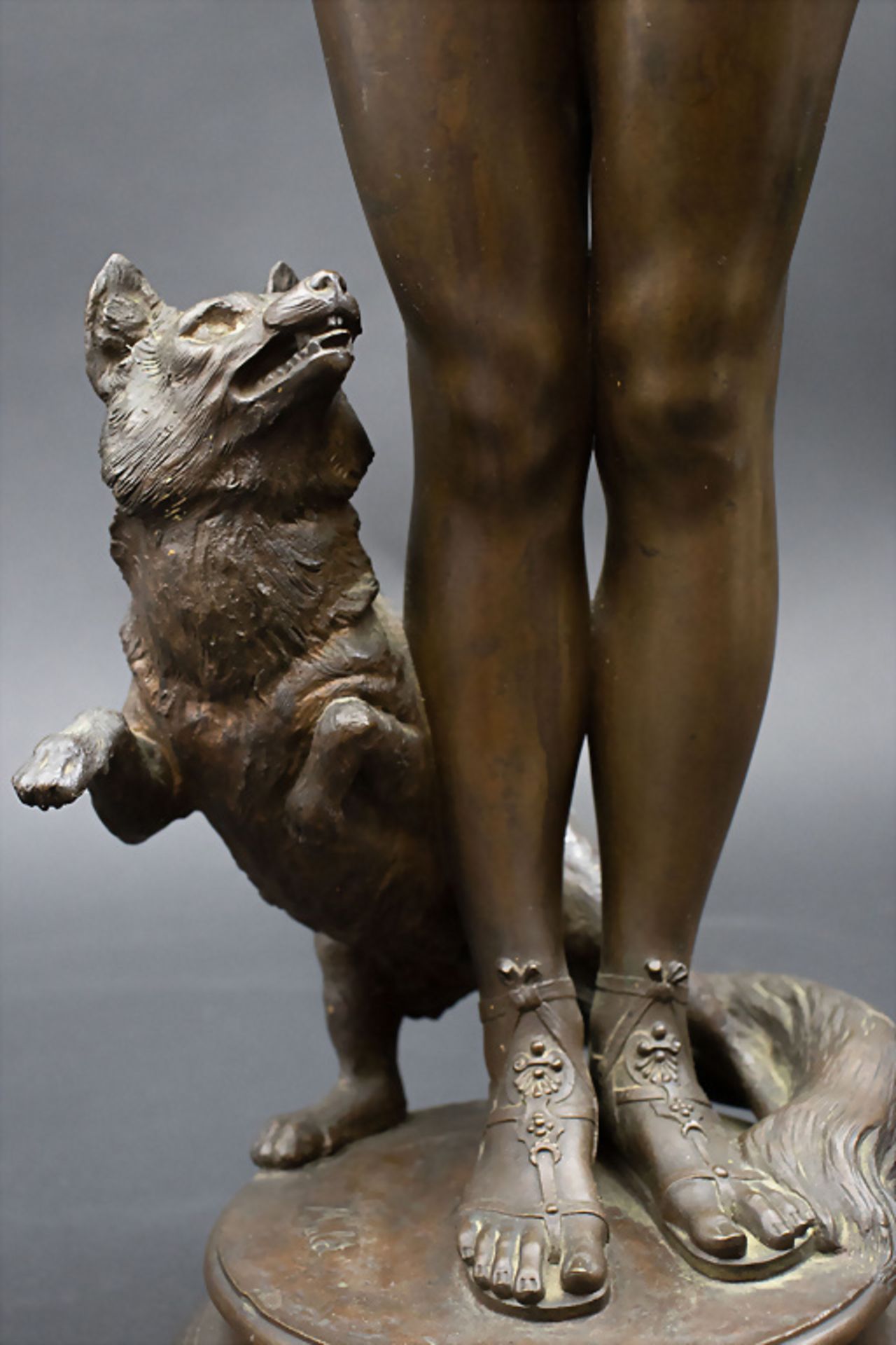 Albert Félix MULOT (1847-1922), Jugendstil Bronzeplastik 'Stehender weiblicher Akt mit Hund' / ... - Bild 3 aus 8