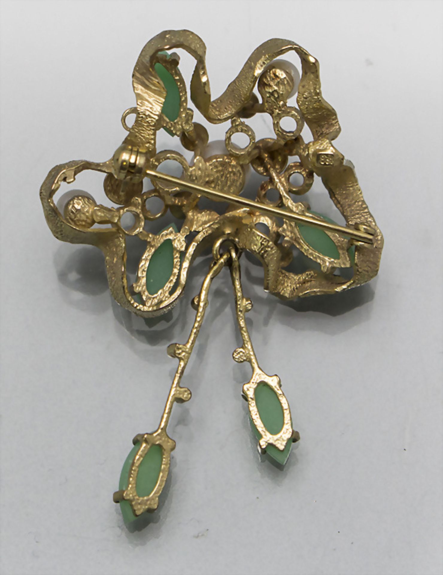 Gelbgold Brosche mit Perlen und Chrysopras / An 8 ct gold brooch with pearls and chrysoprase, ... - Image 3 of 3