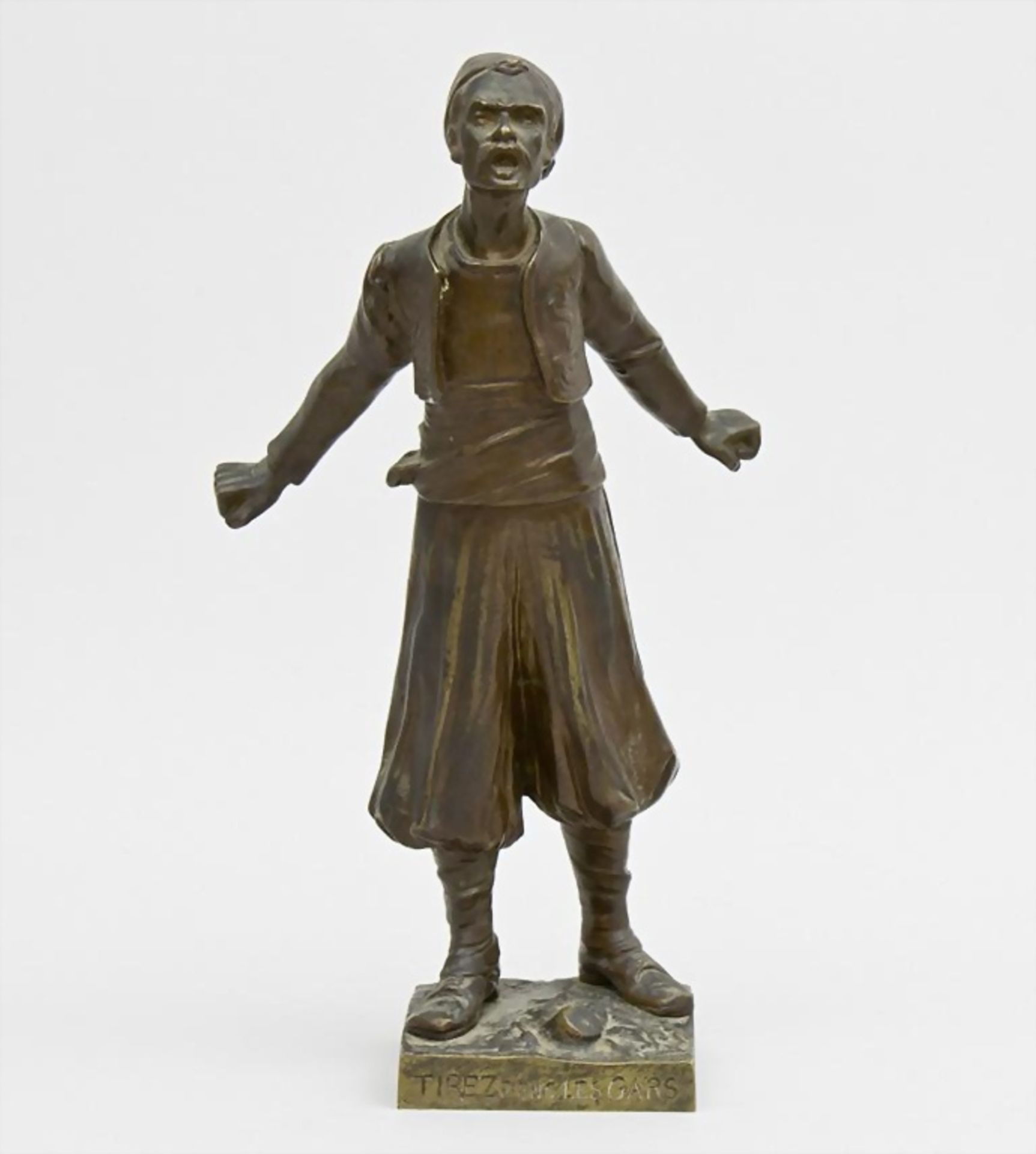 Orientale/Bronze Sculpture Of A Shouting Oriental Man, Georges Flamand, um 1900