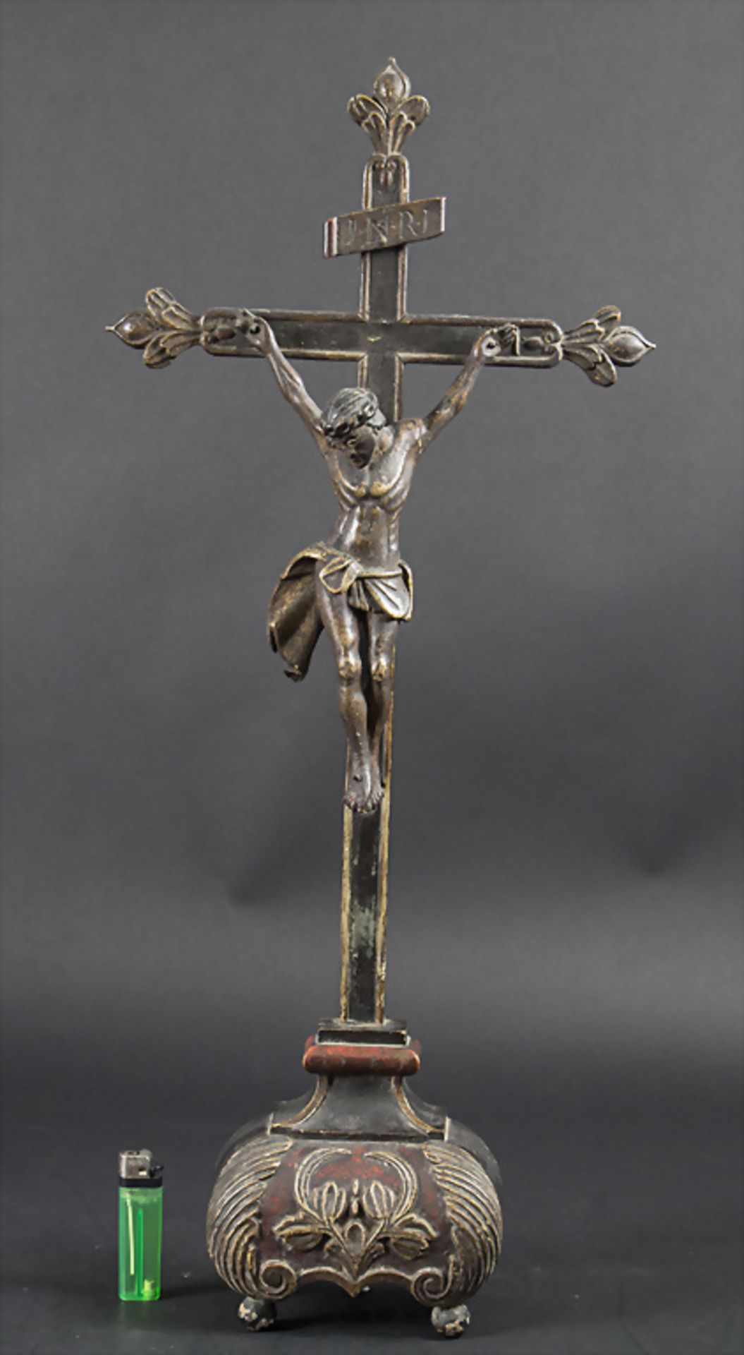 Barockes Standkreuz Kruzifix / A Baroque wooden standing cross crucifix, 18. Jh. - Bild 2 aus 6
