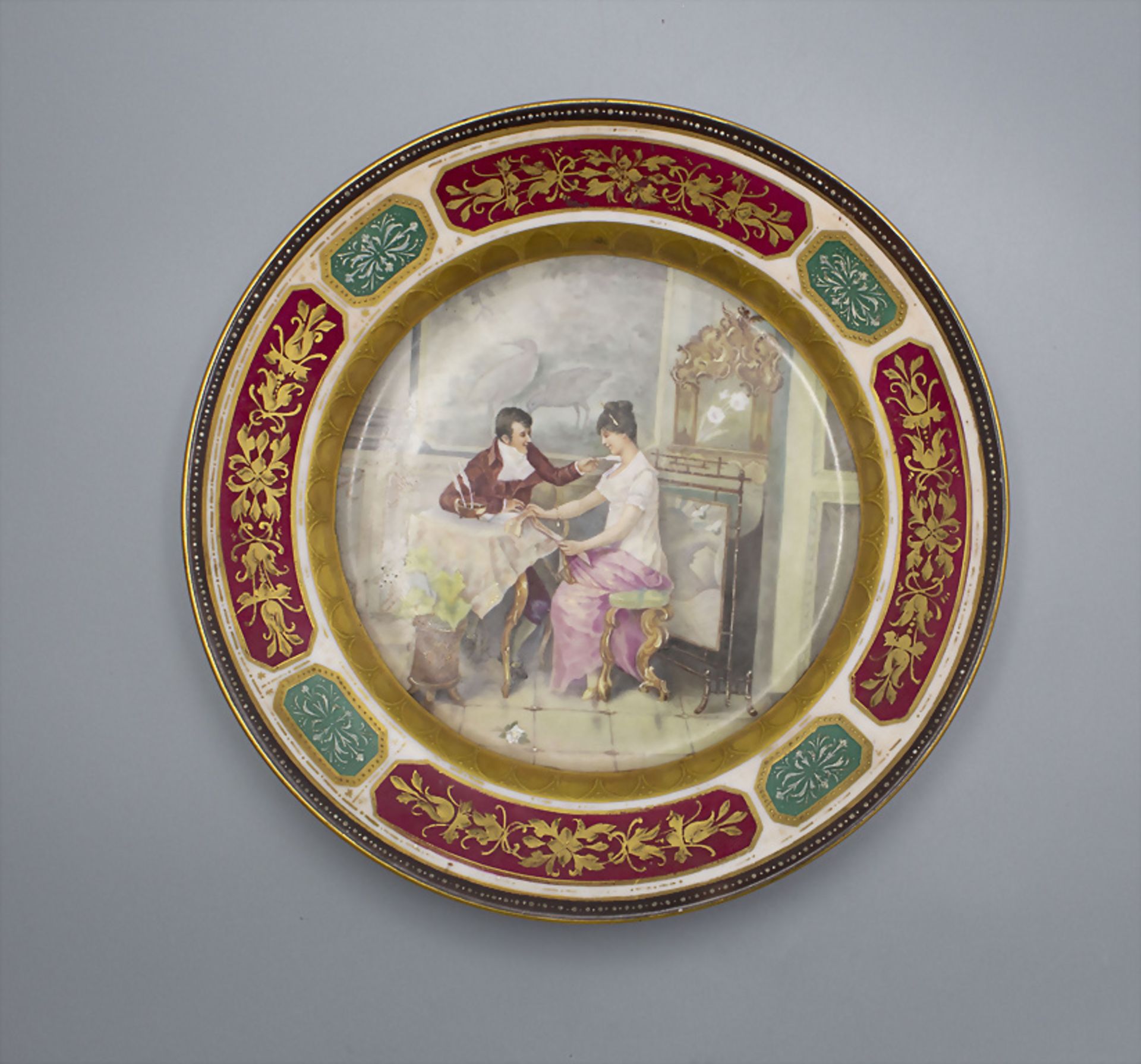 Klassizismus Teller 'Flitterwochen' / A plate depicting a honey moon, nach Sorgenthal, 19. Jh.