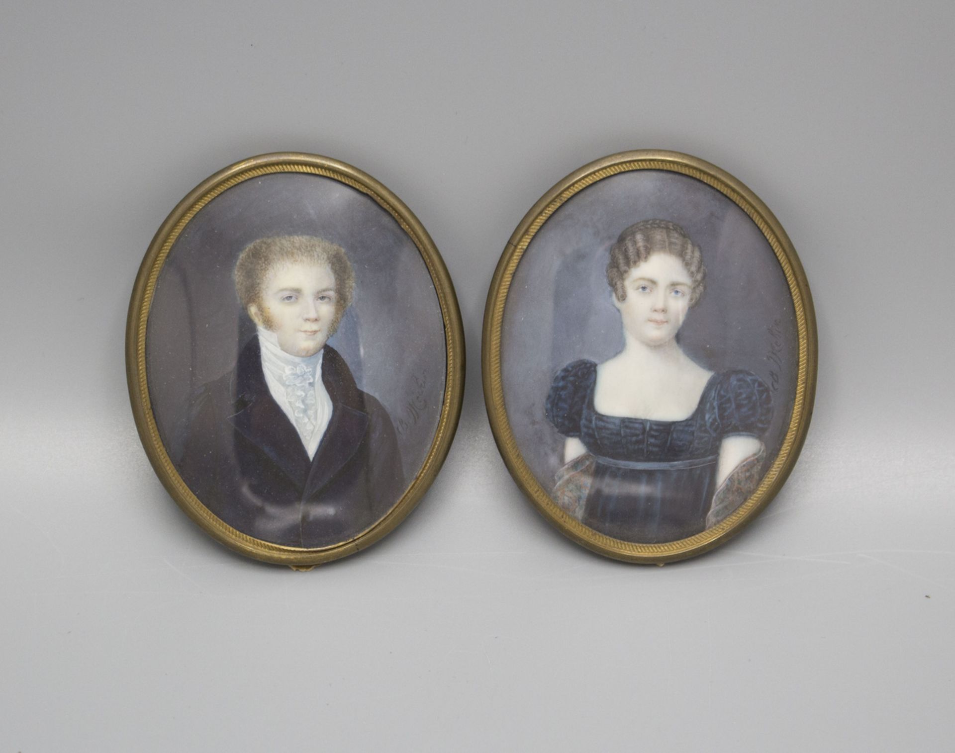 2 Miniatur Porträts eines Geschwisterpaares / Two miniature portraits of siblings, Frankreich, ...