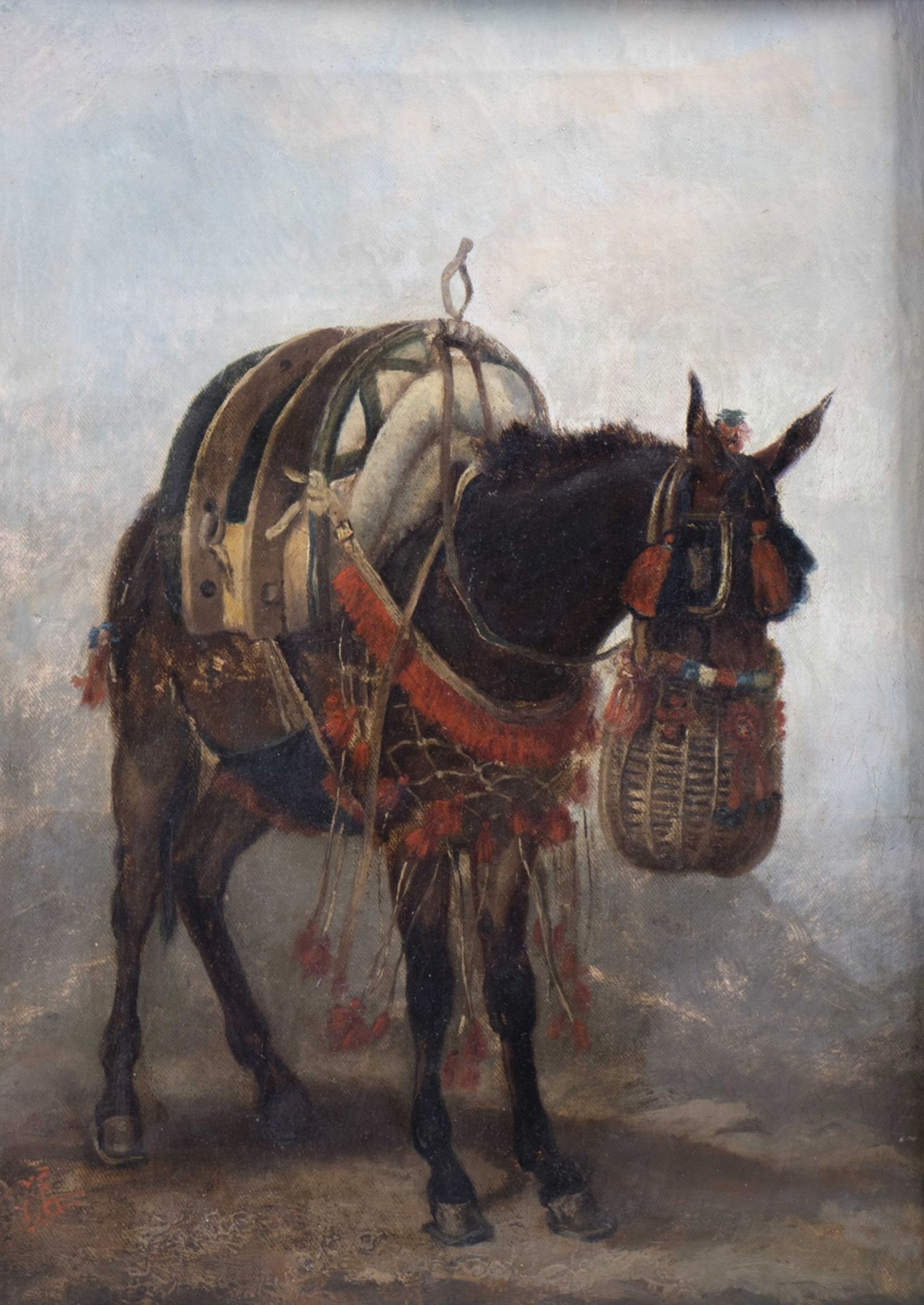 Künstler des 19. Jh., 'Esel mit Weidenkorb' / 'A donkey with a basket'