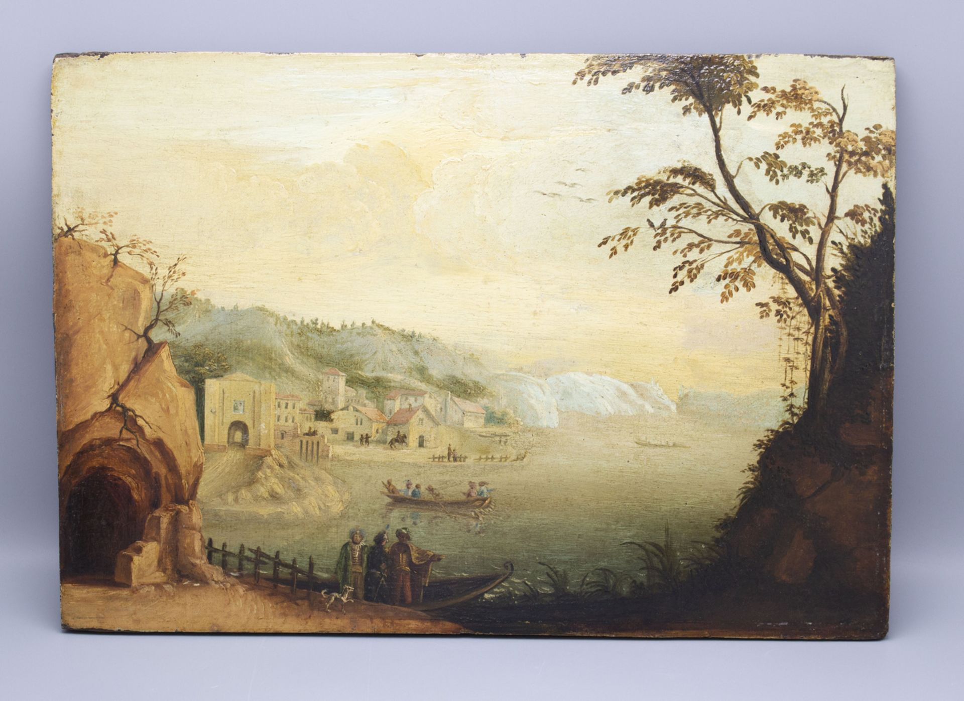 Künstler des 18. Jh., 'Flußlandschaft mit Kaufleuten' / 'A river landscape with merchants'