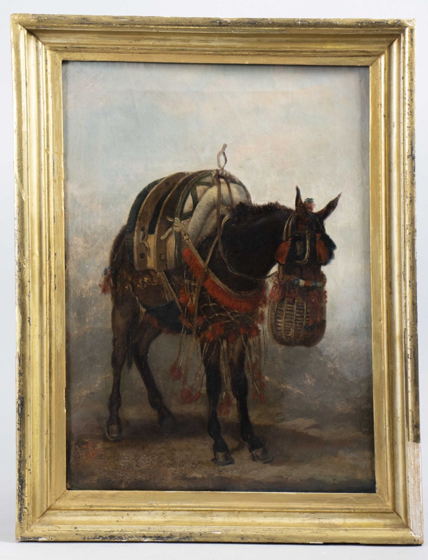 Künstler des 19. Jh., 'Esel mit Weidenkorb' / 'A donkey with a basket' - Bild 2 aus 4