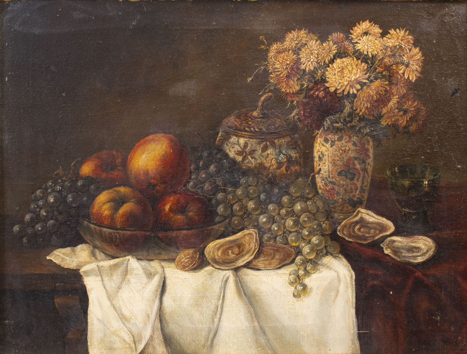 Max SCHRÖDER-GREIFSWALD Junior (1858-1948), 'Früchtestillleben mit Austern' / 'Fruit still ...