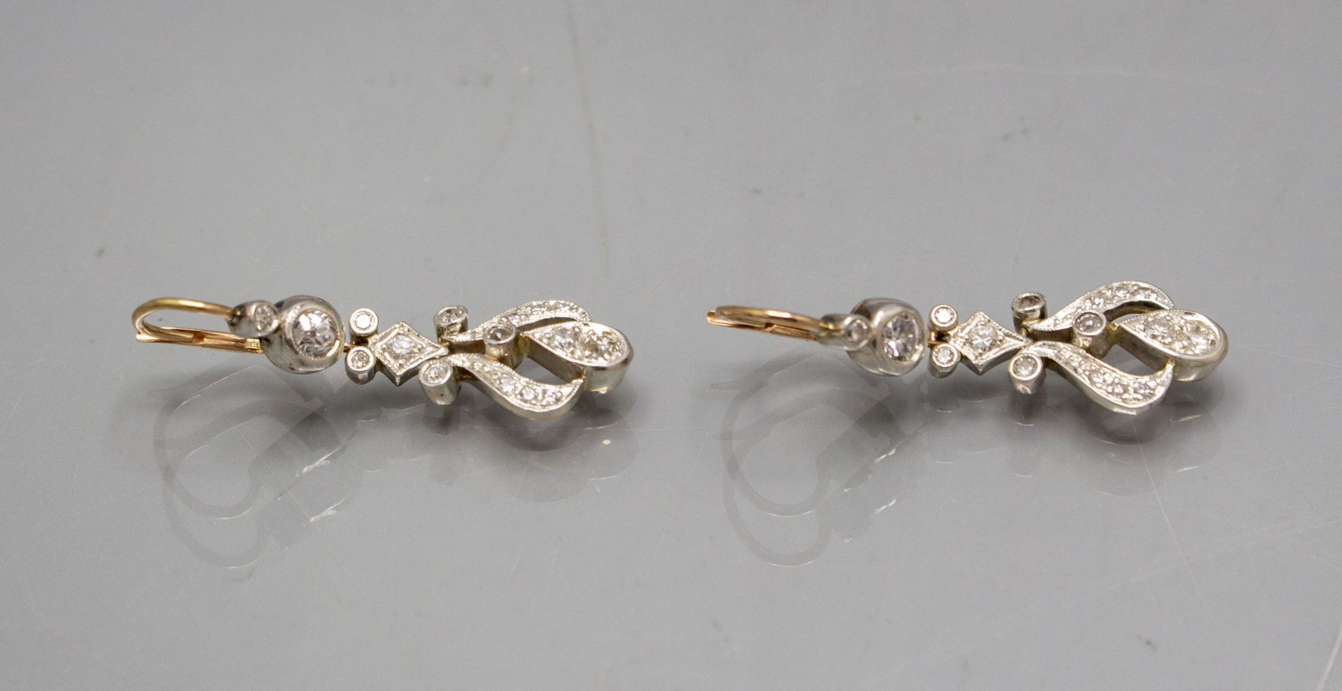 Paar Ohrringe / A pair of 14 ct gold earrings with diamonds - Image 2 of 3