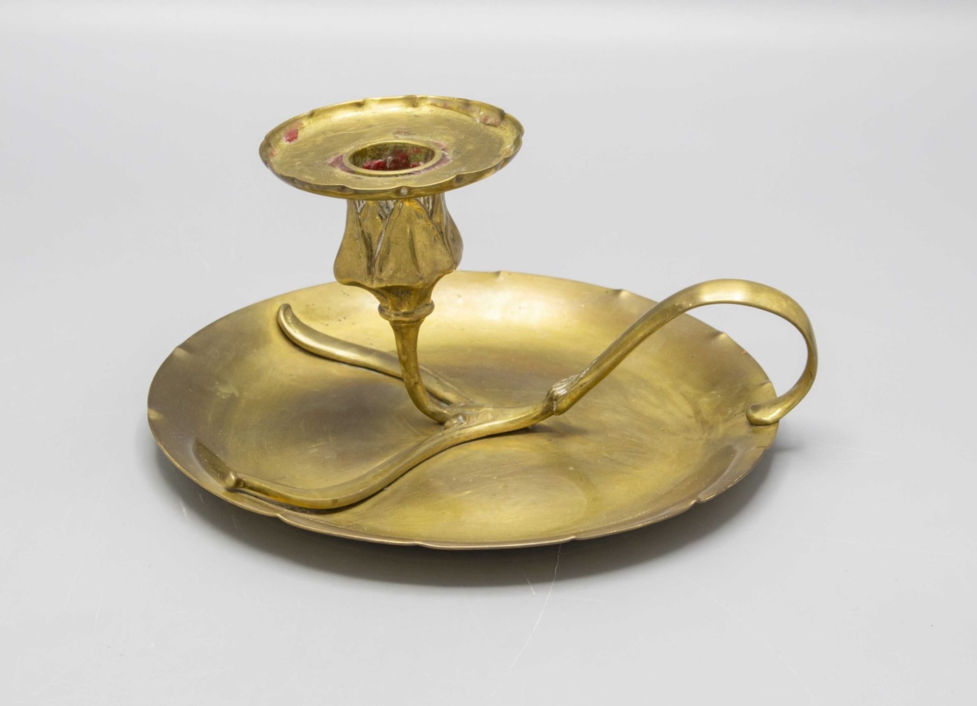 Floraler Jugendstil Handleuchter / An Art Nouveau blossom shaped brass candle holder, deutsch, ...