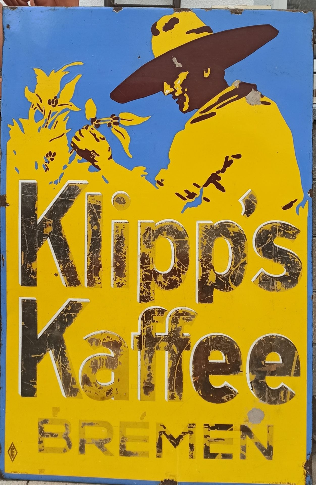 Reklame-Emailleschild 'Klipps Kaffee Bremen' / An advertising enamel sign, um 1920