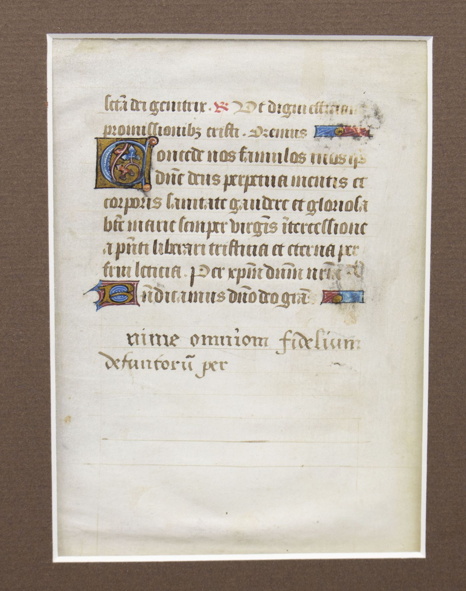 Stundenbuchblatt / A book of hours sheet, wohl 1. Hälfte 15. Jh. - Image 2 of 3