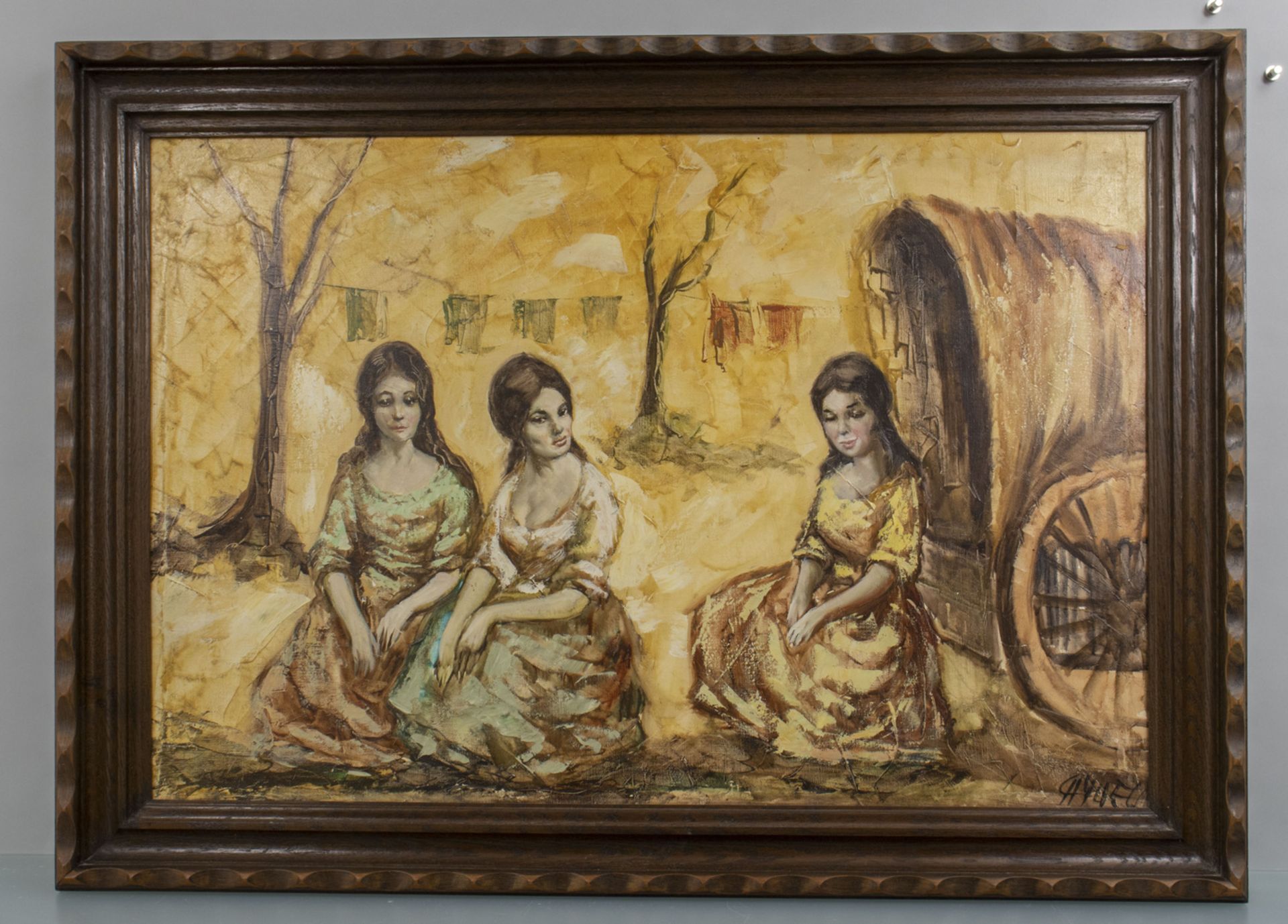 Unbekannter Signaturist des 20. Jh., 'Drei Zigeunerinnen' / 'Three gypsy women' - Image 2 of 4