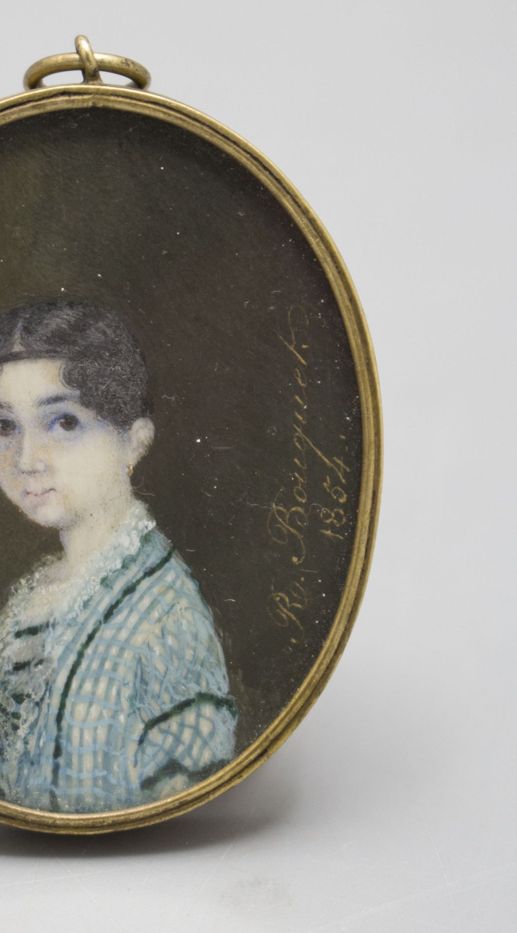 Miniatur Porträt eines jungen Mädchens / A miniature portrait of a young girl, R. Bouquet, 1854 - Bild 2 aus 3