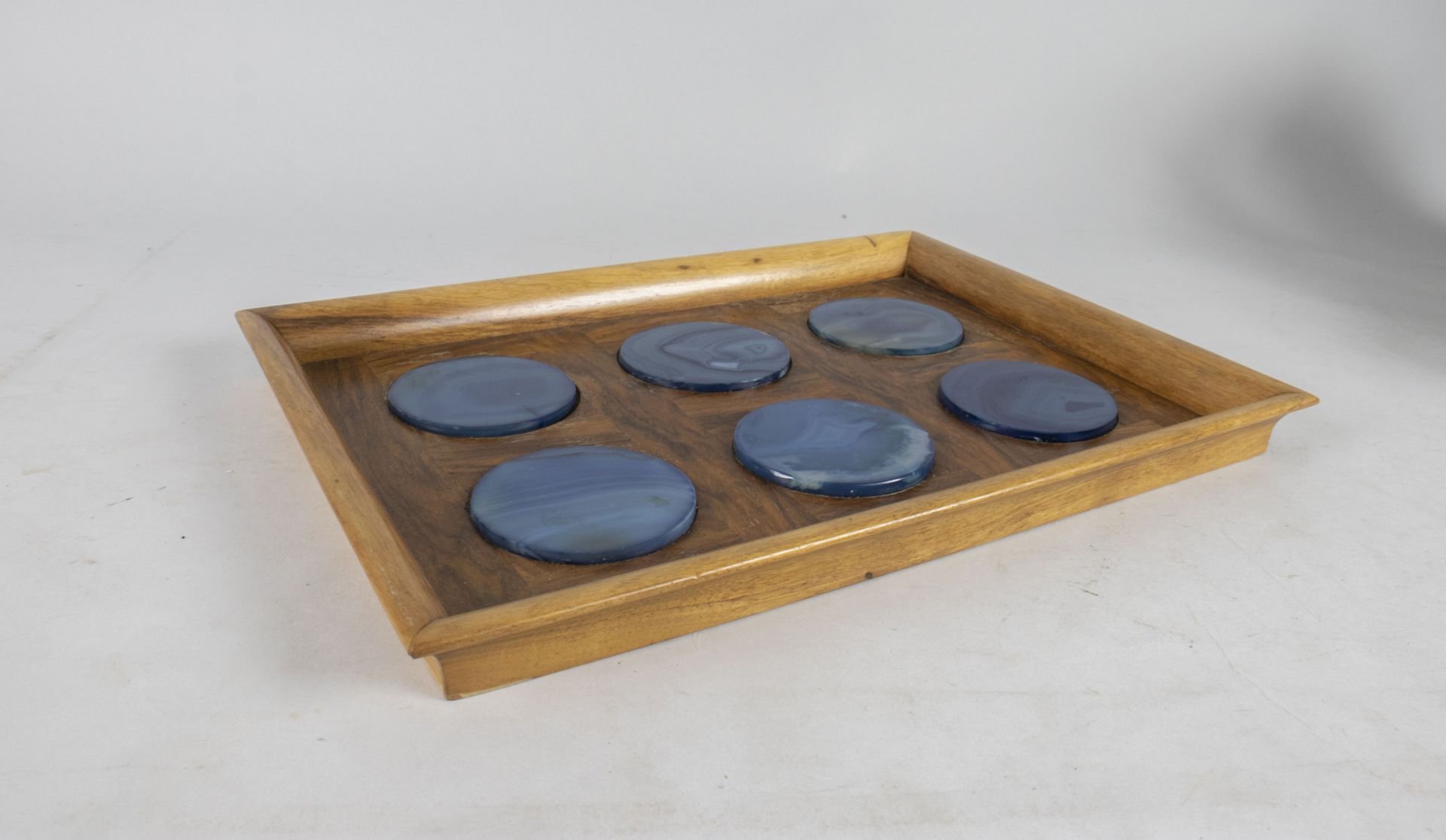 Art Déco Serviertablett mit Achatplatten / An Art Deco wooden serving tray with agate ... - Image 5 of 5