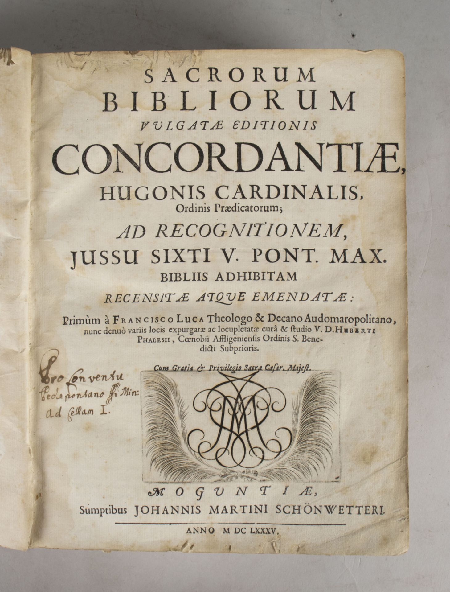 'Sacrorum Bibliorum Concordantiae, Hugonis Cardinalis, Ordinis Praedicatorum', Mainz, 1685