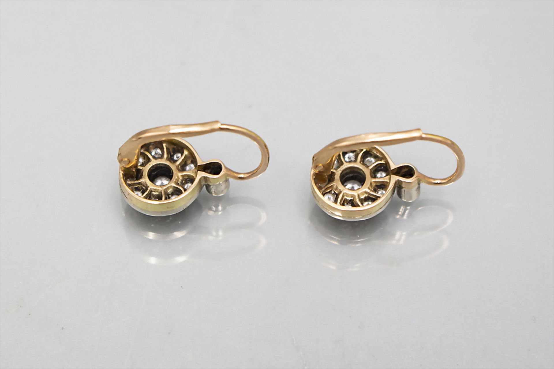 Paar Ohrringe / A pair of 14 ct gold earrings with diamonds - Image 2 of 2