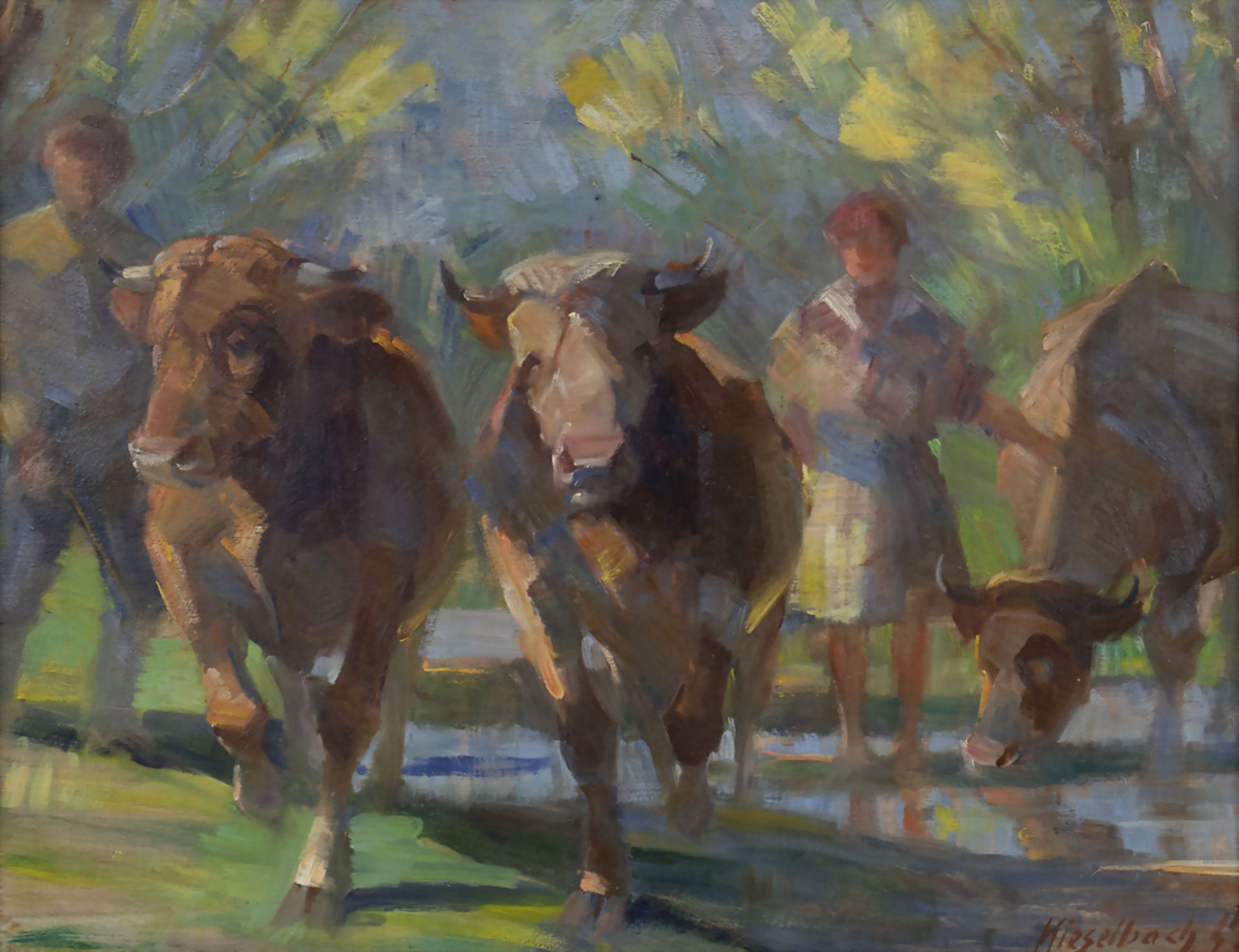 Géza (Gejza) Kieselbach, Kassa (Kosice) (1893-1965), 'Rinder am Bachlauf' / 'Cows at the creek'
