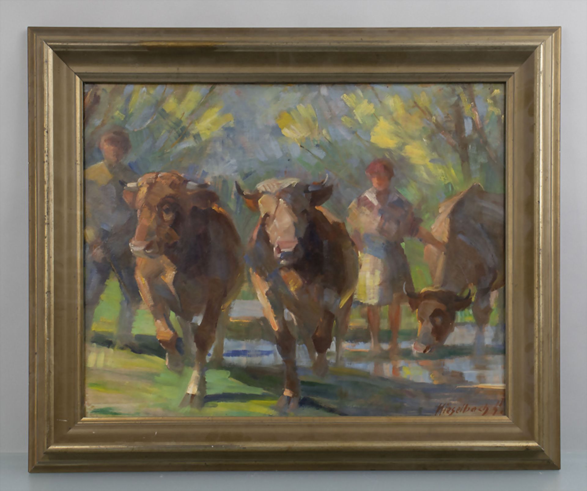 Géza (Gejza) Kieselbach, Kassa (Kosice) (1893-1965), 'Rinder am Bachlauf' / 'Cows at the creek' - Image 2 of 4