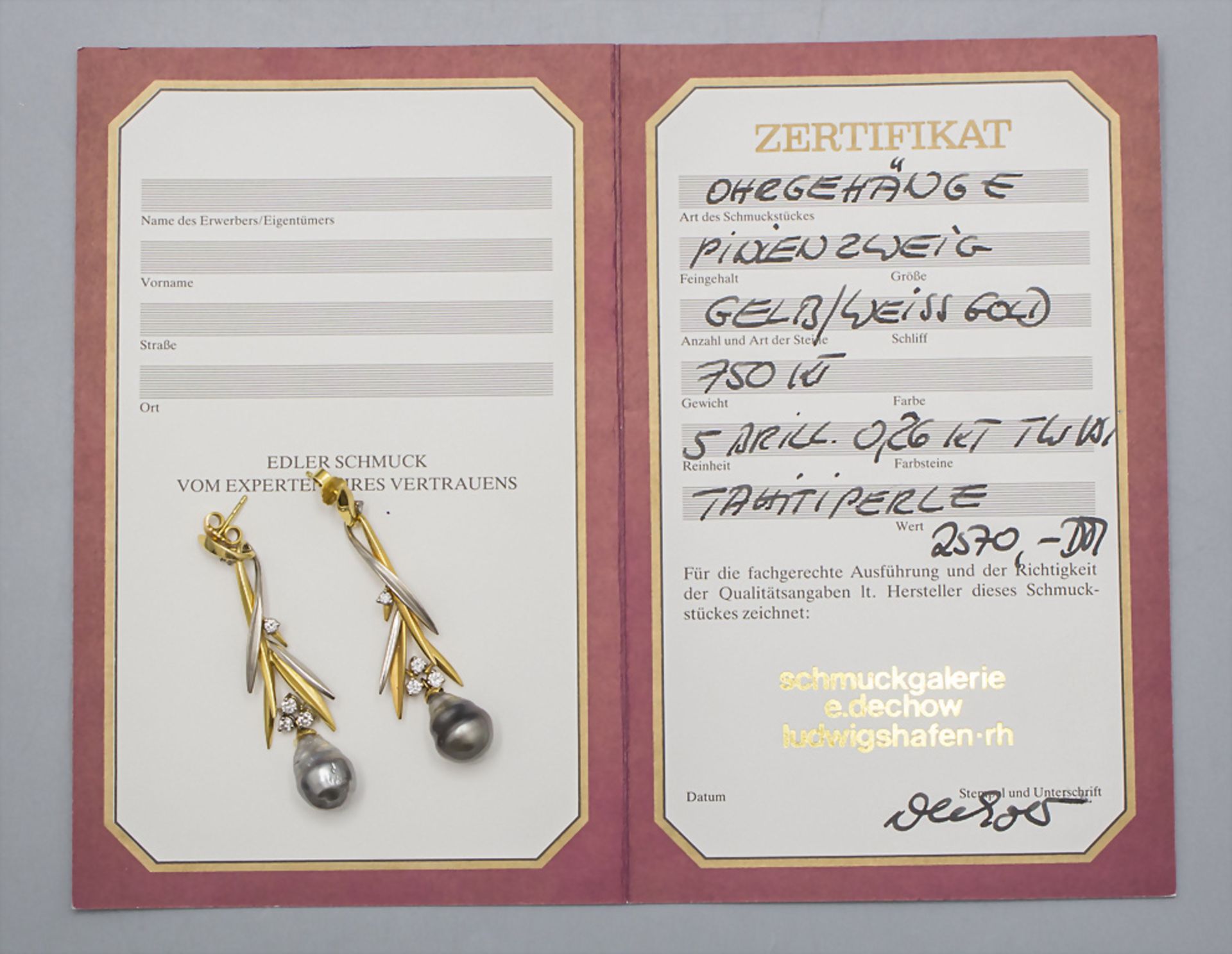 Paar Ohranhänger mit Tahitiperle und Brillianten / A pair of gold earrings with pearls and ... - Image 3 of 3