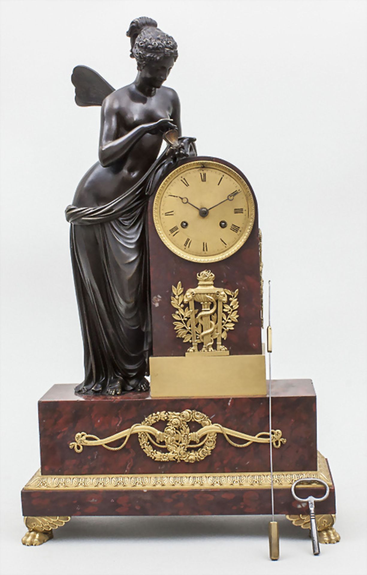 Empire Kaminuhr mit Bronze Skulptur 'Psyche' / An Empire mantel clock with bronze statue of ... - Bild 4 aus 5