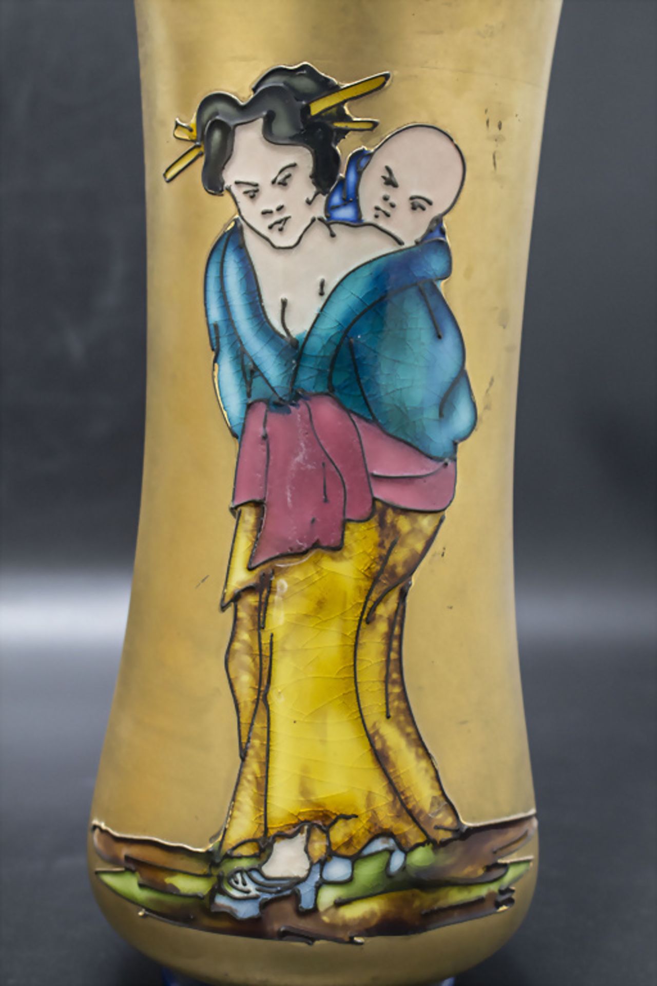 Paar Jugendstil Vasen mit Japanerinnen / A pair of Art Nouveau enameled vases with Japanese ... - Bild 6 aus 6
