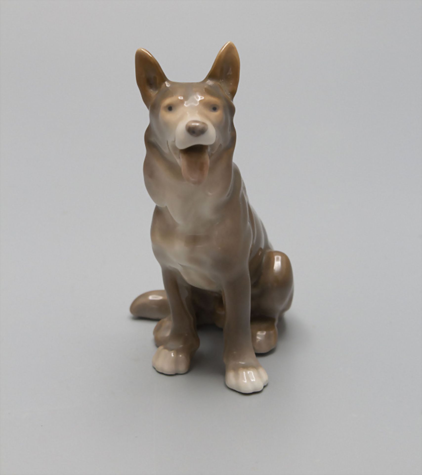 Sitzender Schäferhund / A porcelain figure of a sitting Alsatian German shepherd, Bing & ...