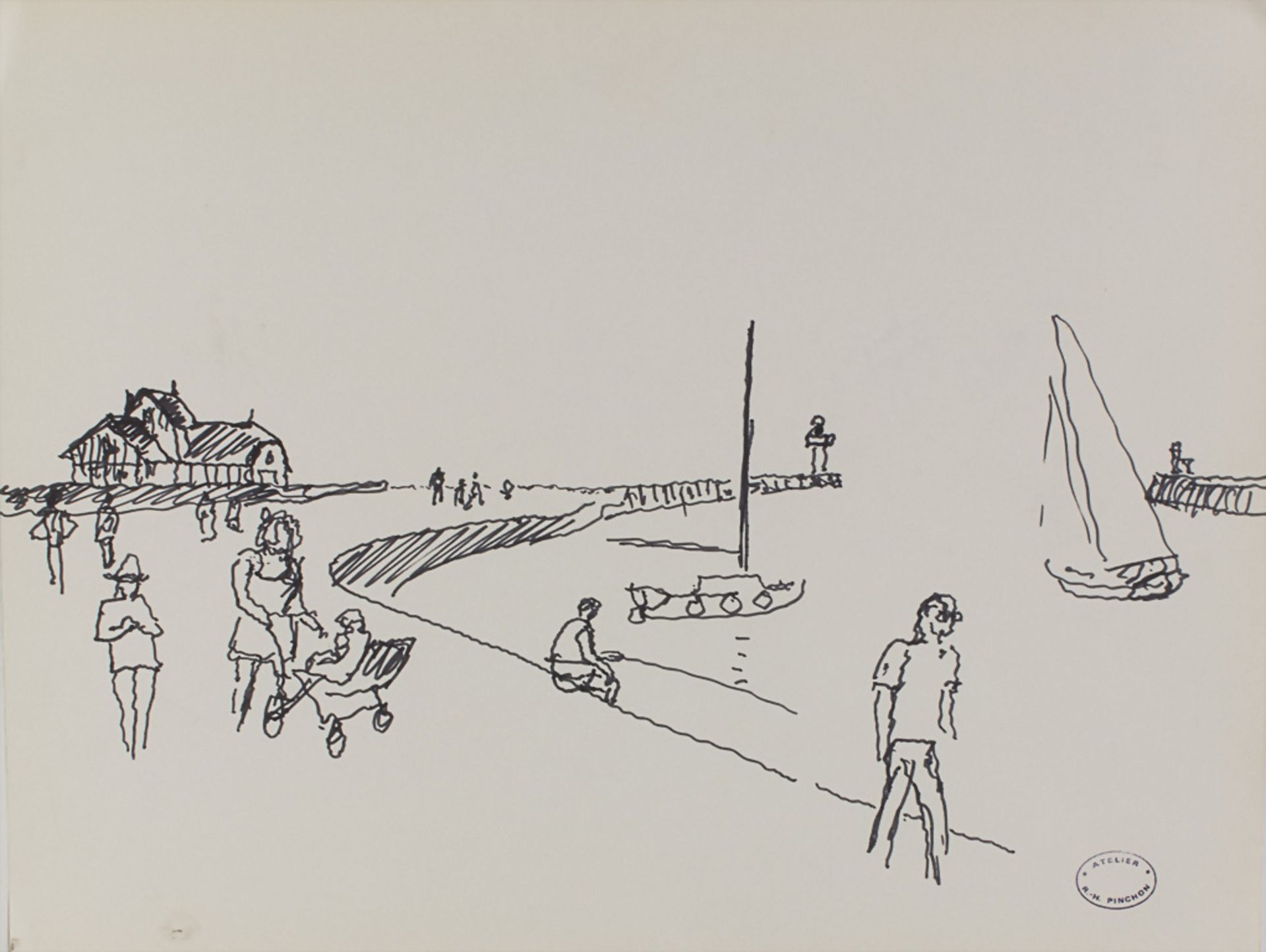 Robert Henri Pinchon (1889-?), 2 Zeichnungen 'Boote' und 'Hafenmole' / 2 drawings 'Boats' and ... - Image 4 of 6