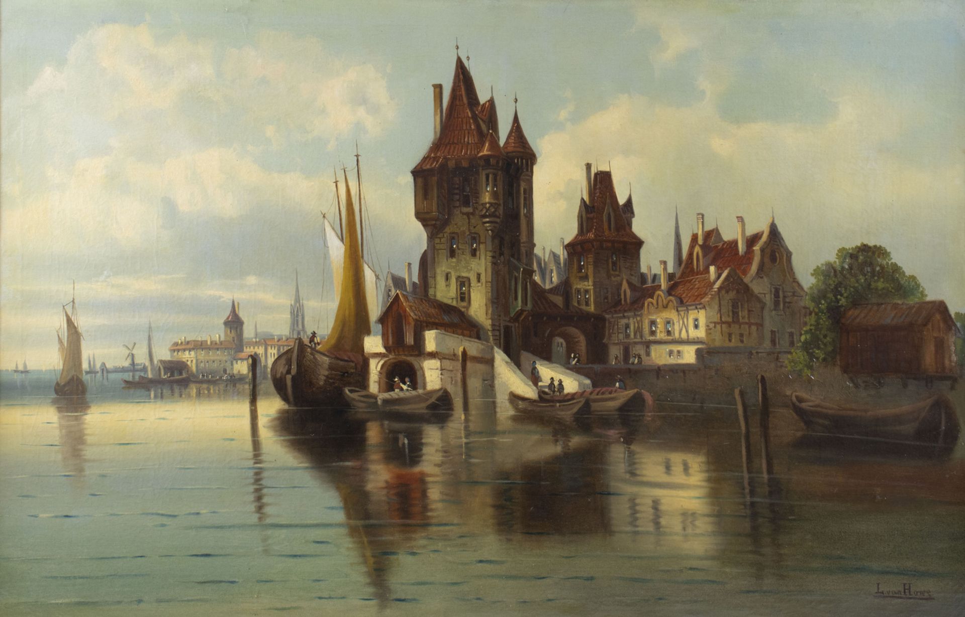 Karl KAUFMANN (1843-1902/05), 'Niederländische Hafenansicht' / 'A Dutch port view', um 1880