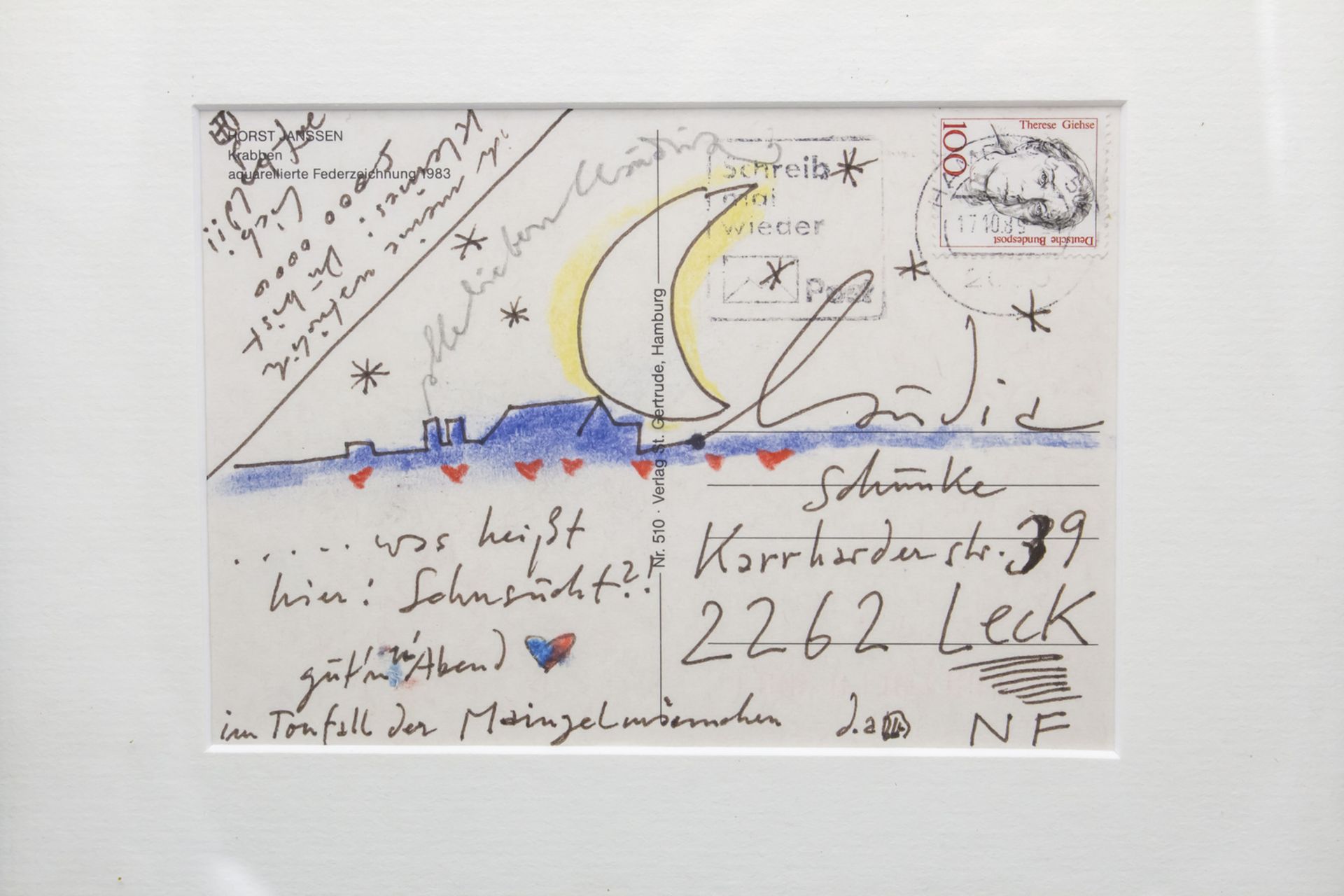 Horst JANSSEN (1929-1995), Postkarte an seine Freundin Claudia Schunke, 17.10.85