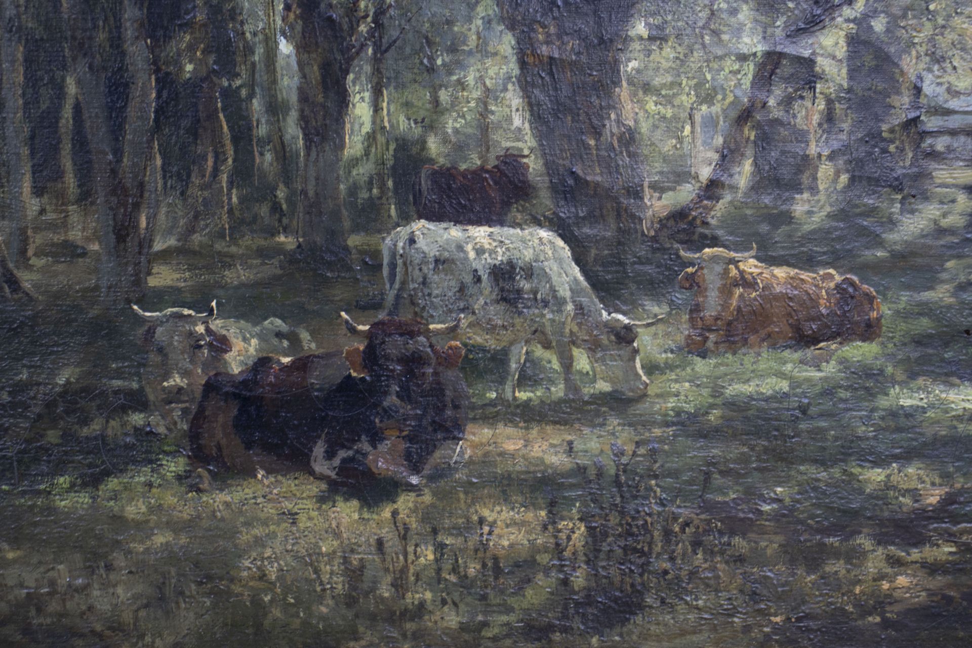 Herrmann BAISCH (1846-1894), 'Kühe auf schattiger Weide' / ' Cows on a shady meadow', um 1880 - Image 5 of 6