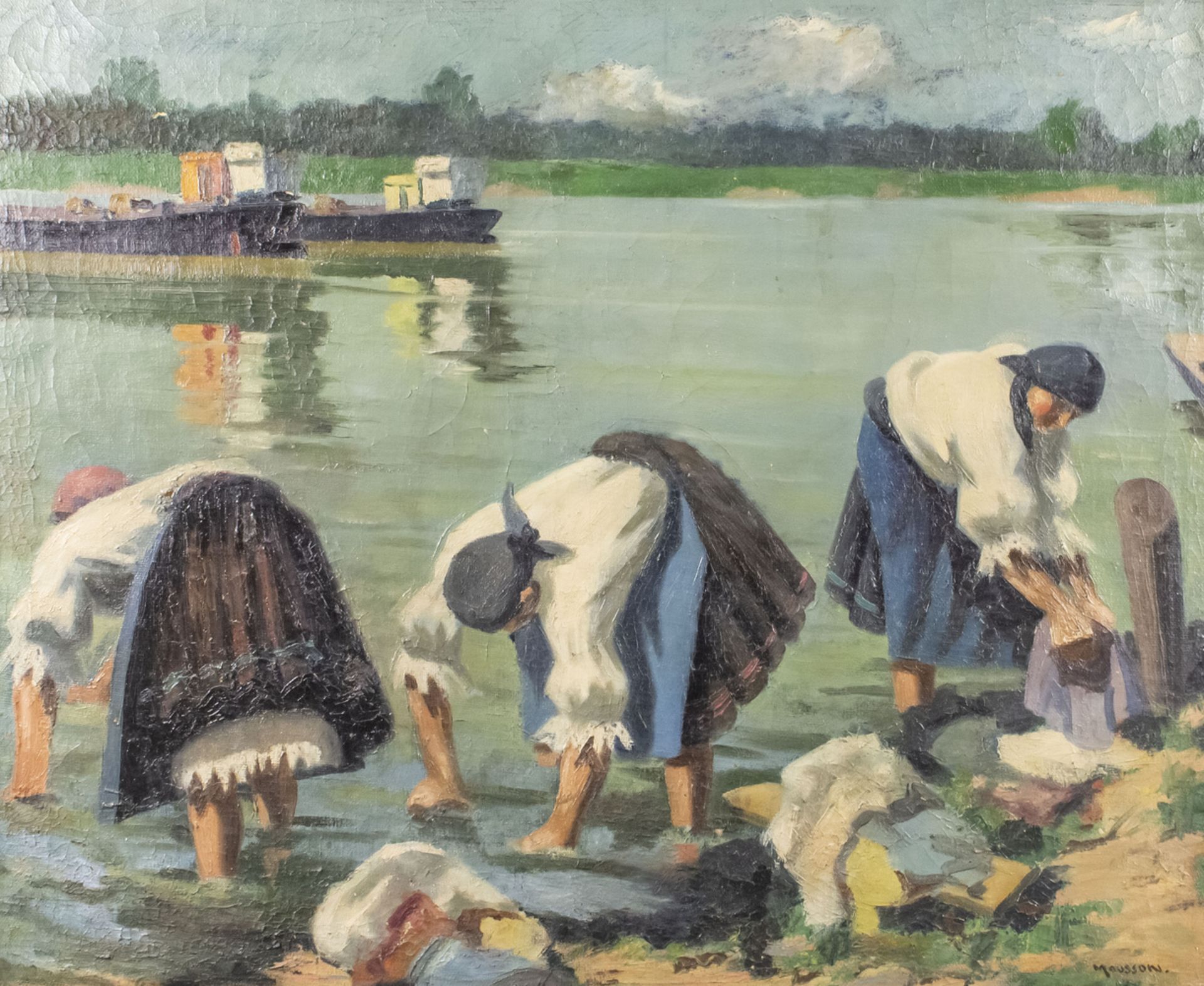 Künstler des 19./20. Jh., 'Wäscherinnen am Fluss' / 'Washerwoman at the river'