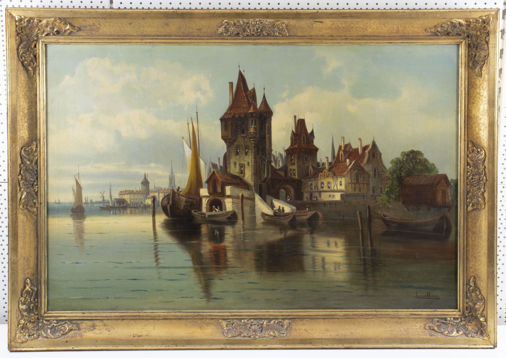 Karl KAUFMANN (1843-1902/05), 'Niederländische Hafenansicht' / 'A Dutch port view', um 1880 - Image 2 of 4