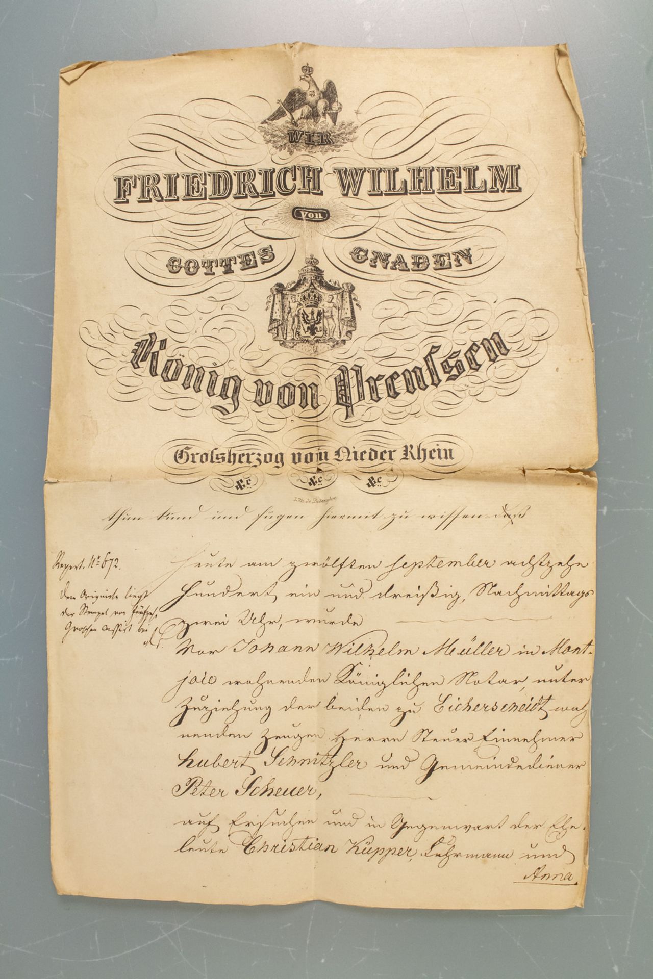 Urkunde von König Friedrich Wilhelm III. von Preußen / A certificate of King Friedrich Wilhelm ...