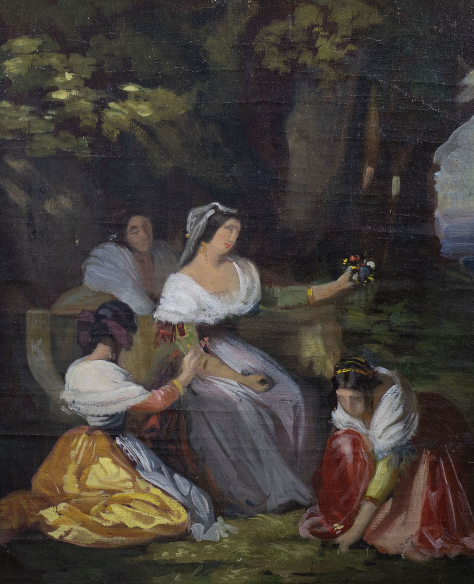 Unbekannter Künstler des 19. Jh., Studie: 'Waldidyll mit vier Damen' / A study: 'Forest idyll ...