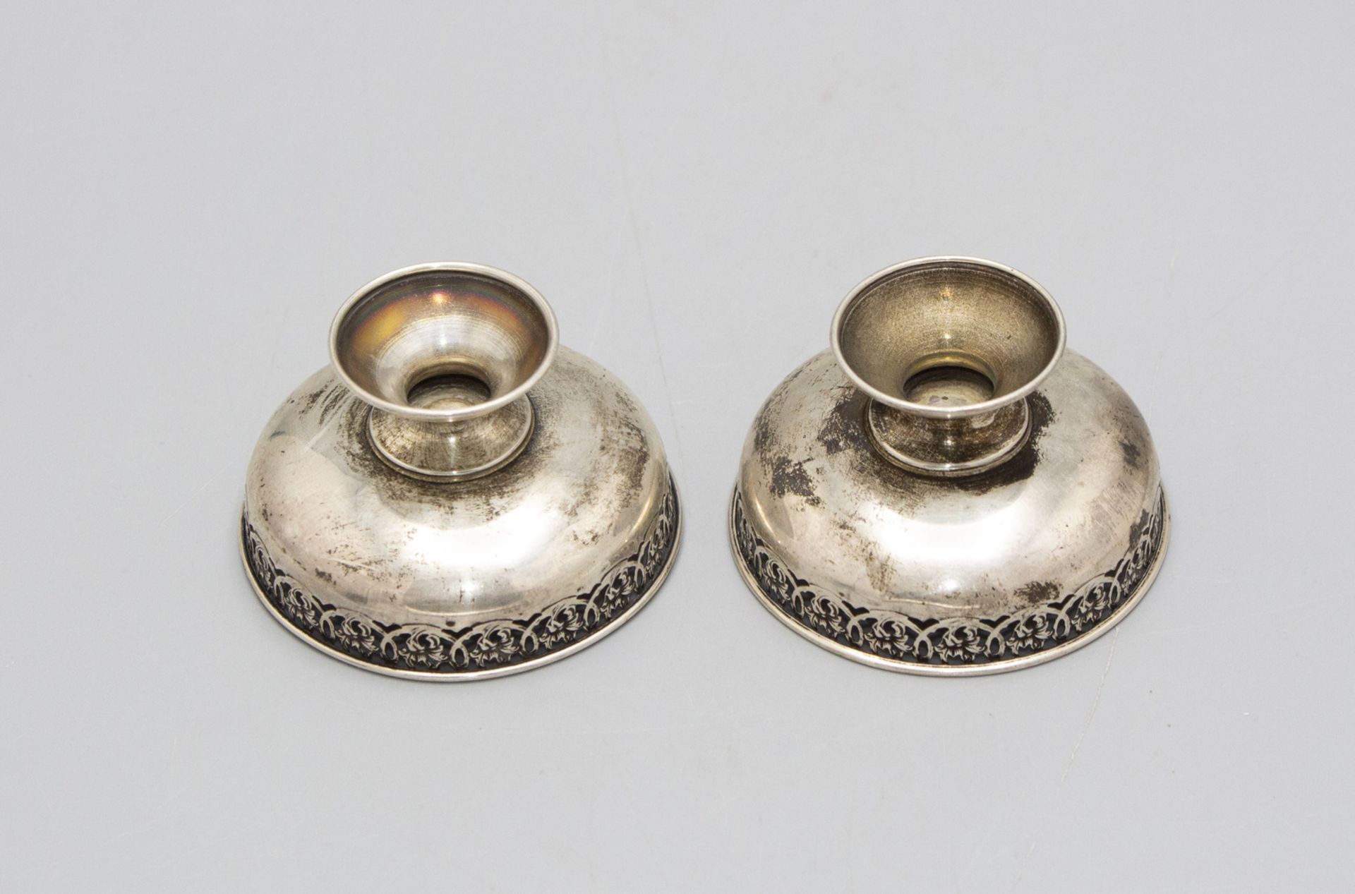 Paar Fußschälchen mit Blumenbordüre / A pair of small footed Sterling silver dishes with ... - Image 2 of 4