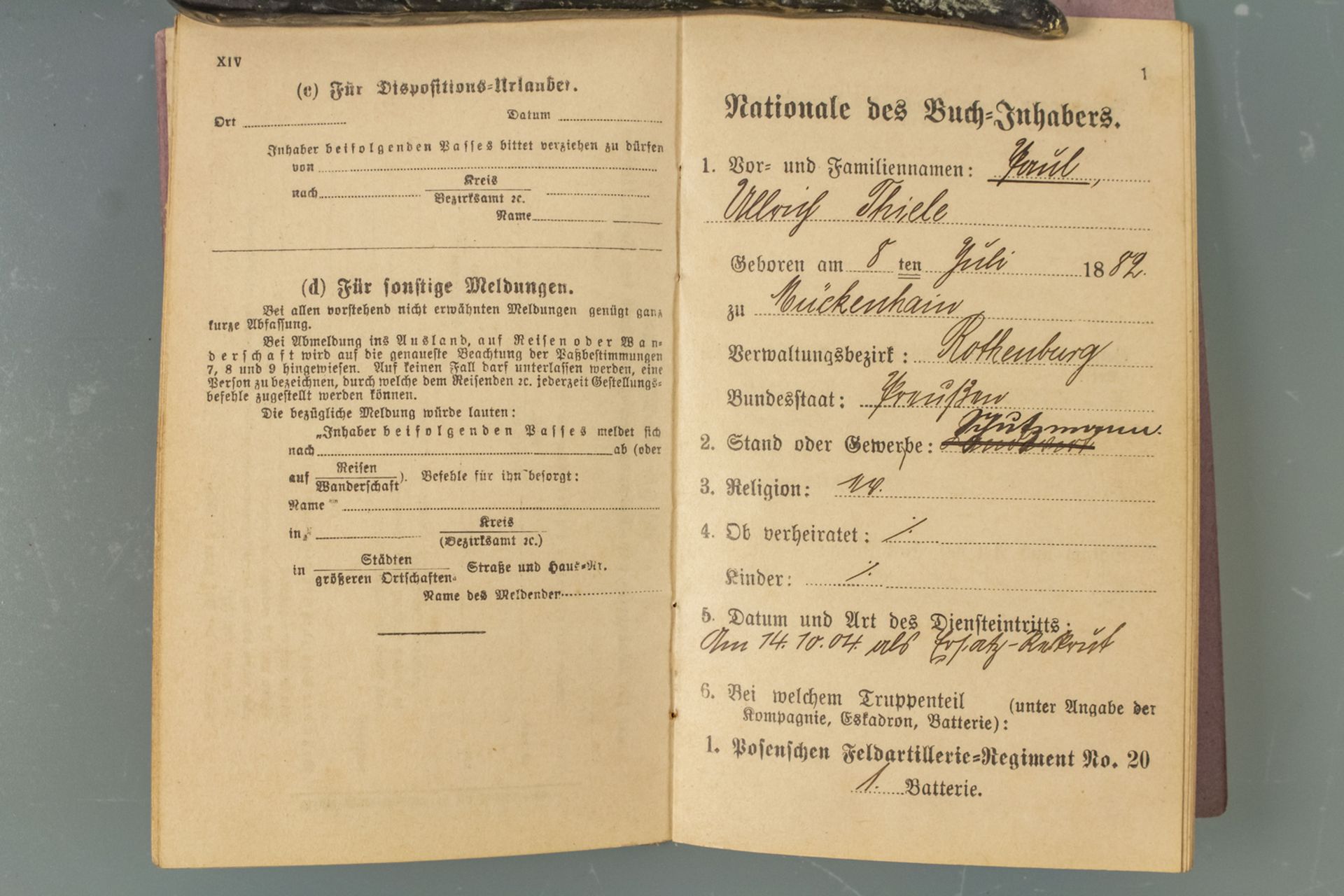 Militär-Pass / A military passport, Jahresklasse 1904 - Image 3 of 4