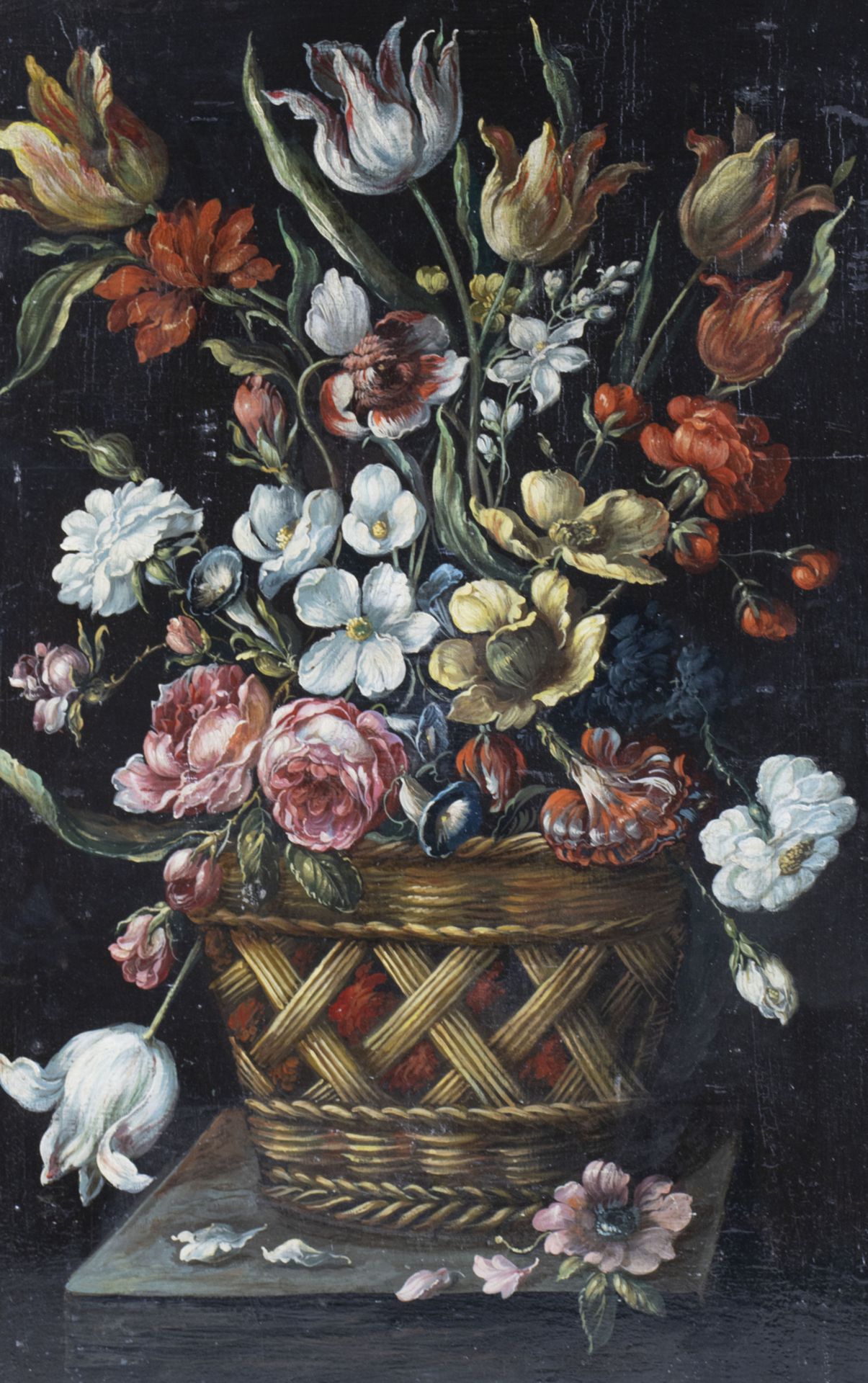 Unbekannter Künstler des 19. Jh., 'Tulpenstillleben in barocker Manier' / 'A tulip still life ...