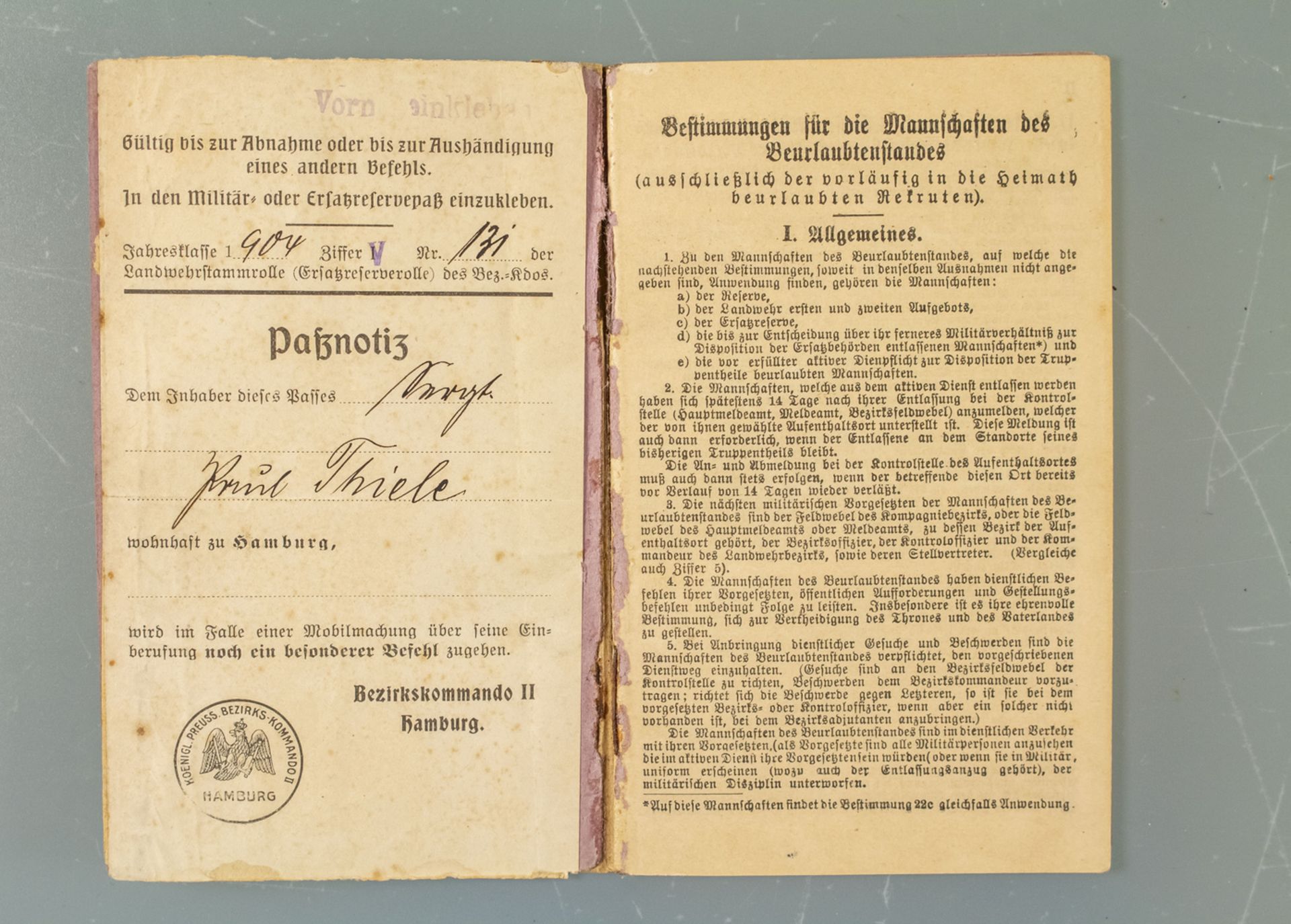 Militär-Pass / A military passport, Jahresklasse 1904 - Image 2 of 4
