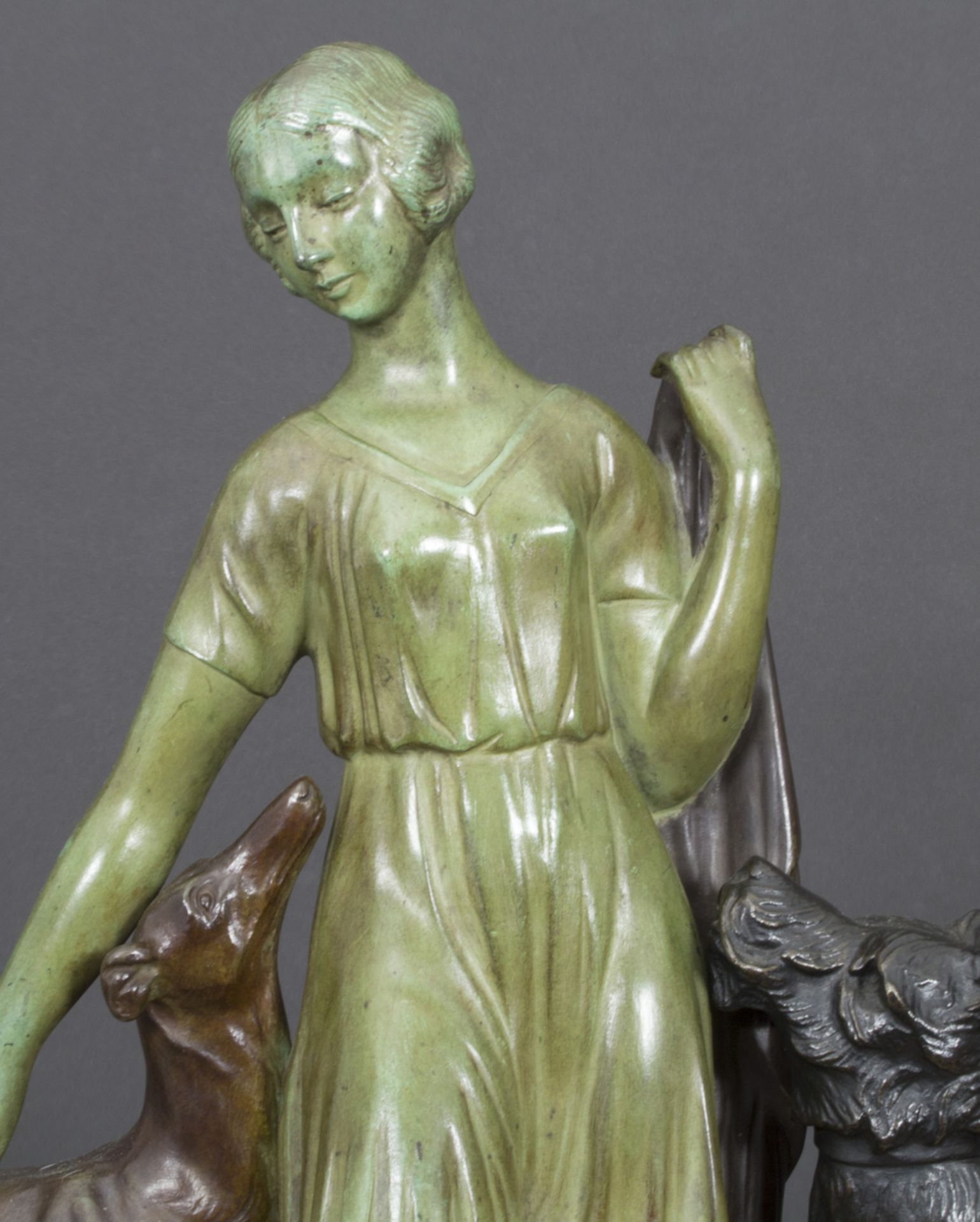 Zoltan KOVATS (1883 - 1952), Art Deko Bronze 'Dame mit Windhunden', Frankreich, um 1920 - Bild 4 aus 4