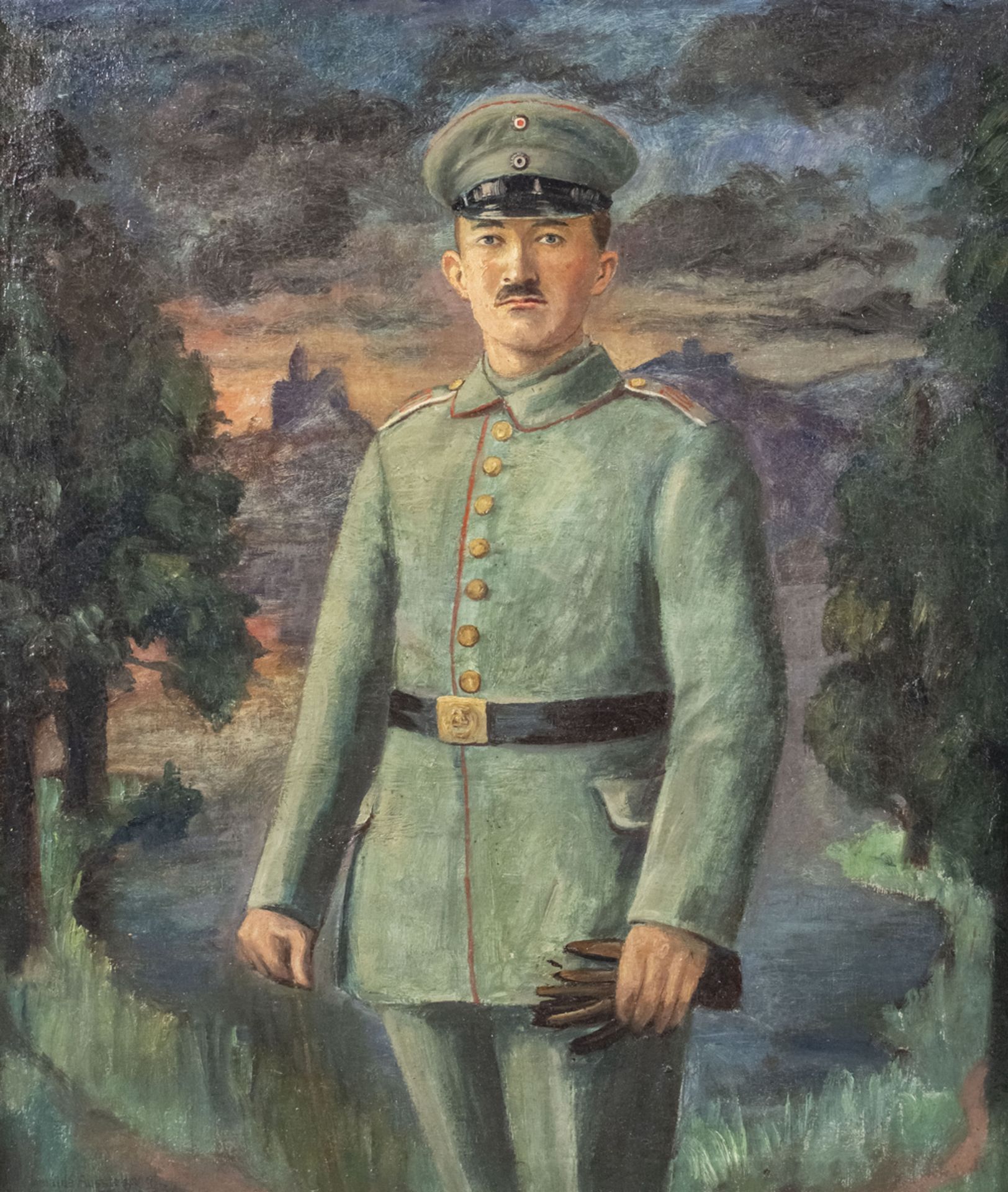 Gemälde eines Soldaten / A painting of a soldier, vermutlich 1. Weltkrieg