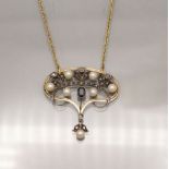 Jugendstil Collier / An 18 ct gold and silver Art Nouveau necklace, Frankreich, um 1910