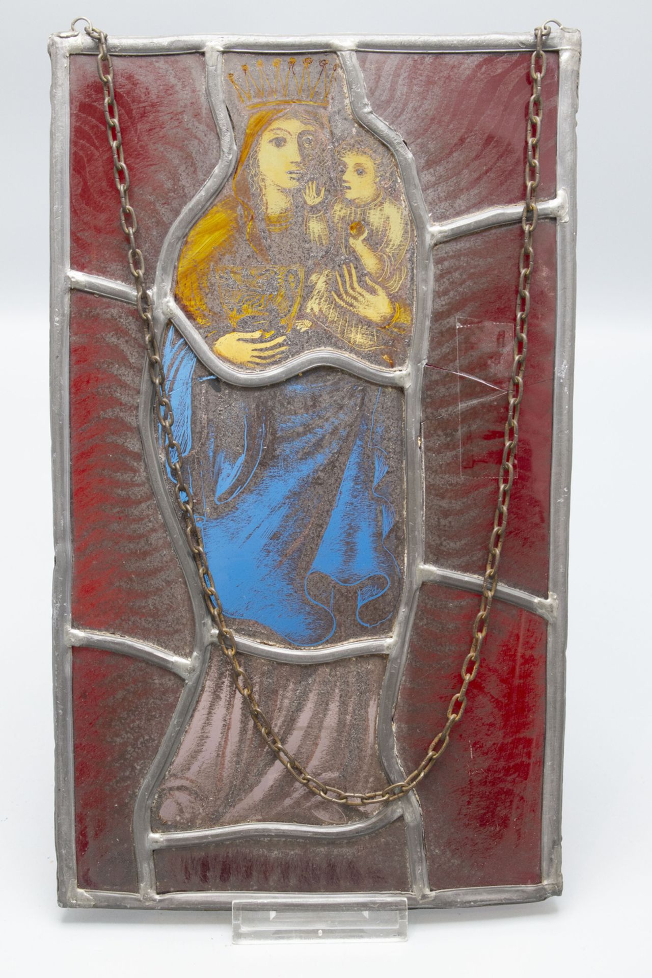 Bleiglasfenster 'Muttergottes mit Christus und Löwenwappen' / A lead glass window 'Madonna ... - Image 2 of 3