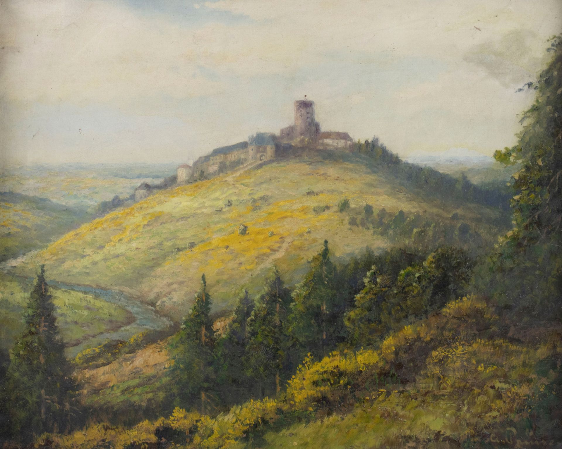Unbekannter Signaturist des 20. Jh., 'Landschaftsansicht mit Burg Manderscheid' / 'A landscape ...